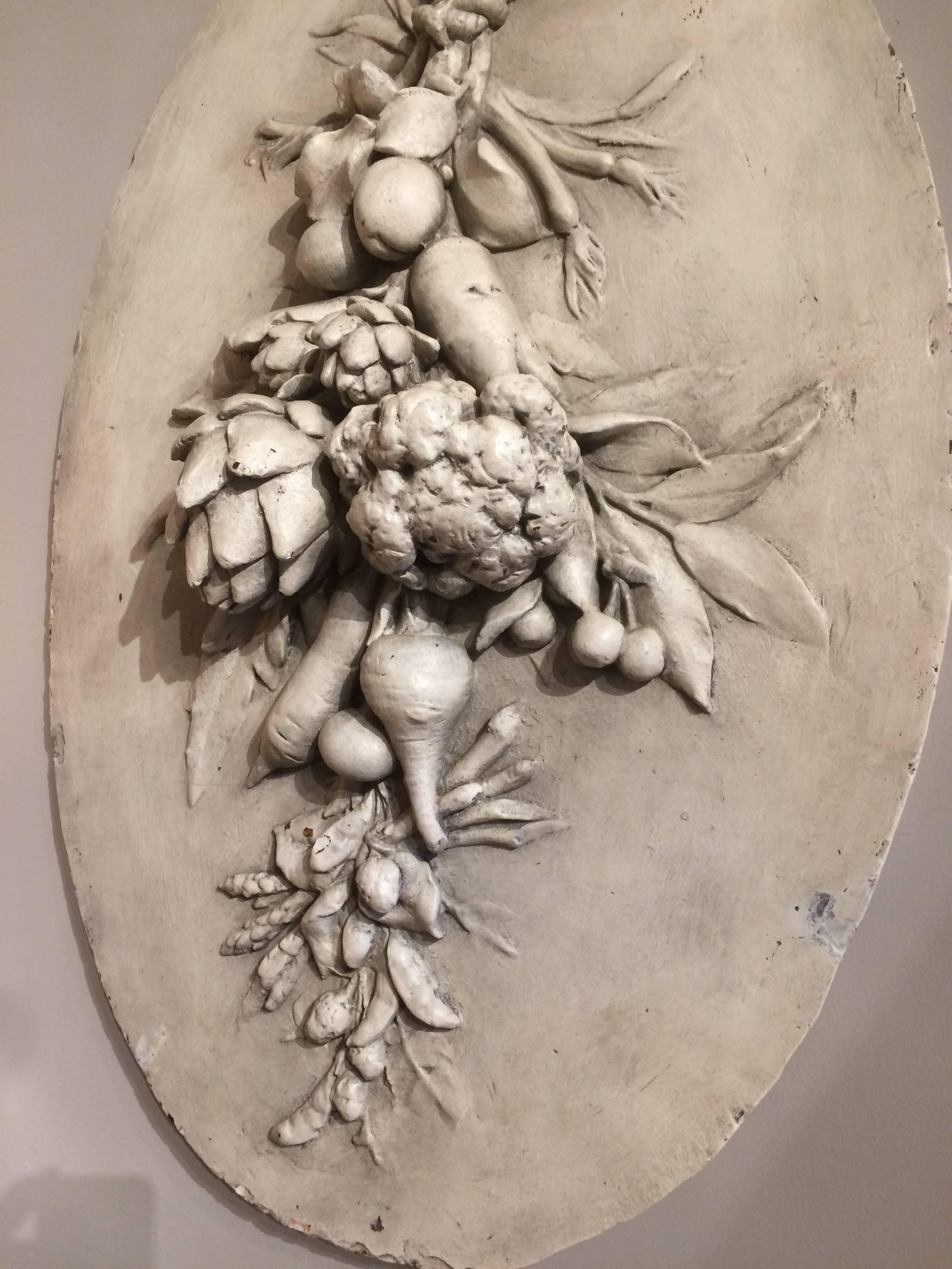 Large French Oval Plaster Relief of Hanging Vegetables 4
