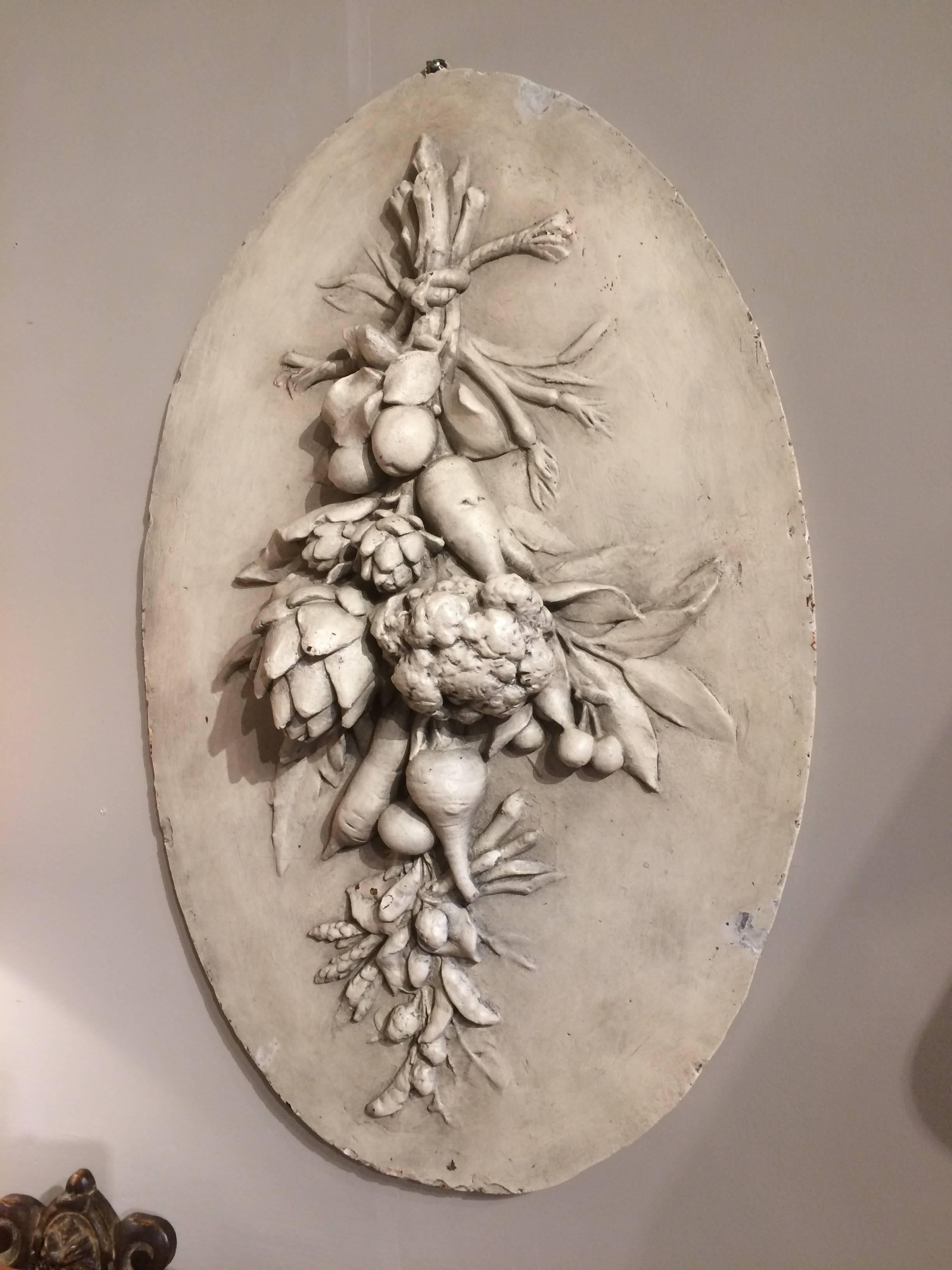 Large French Oval Plaster Relief of Hanging Vegetables 5