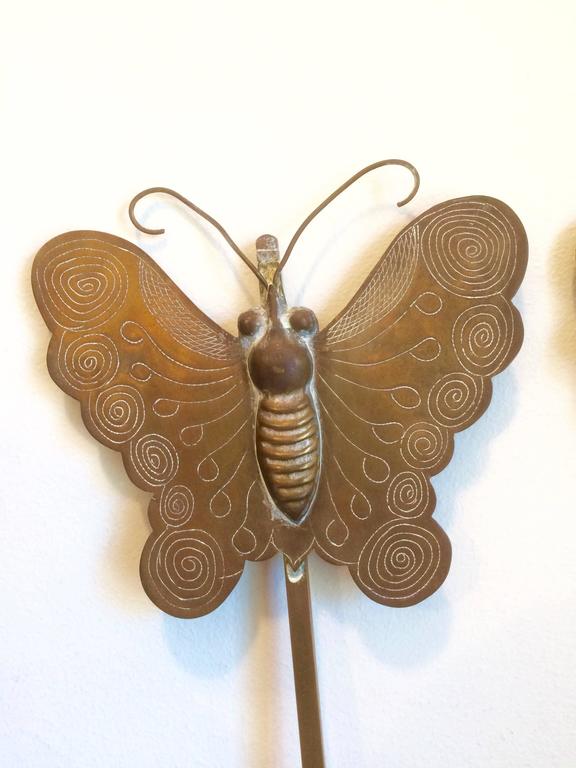 Pair of Korean Choson Etched Brass Butterfly Candle Stands ...