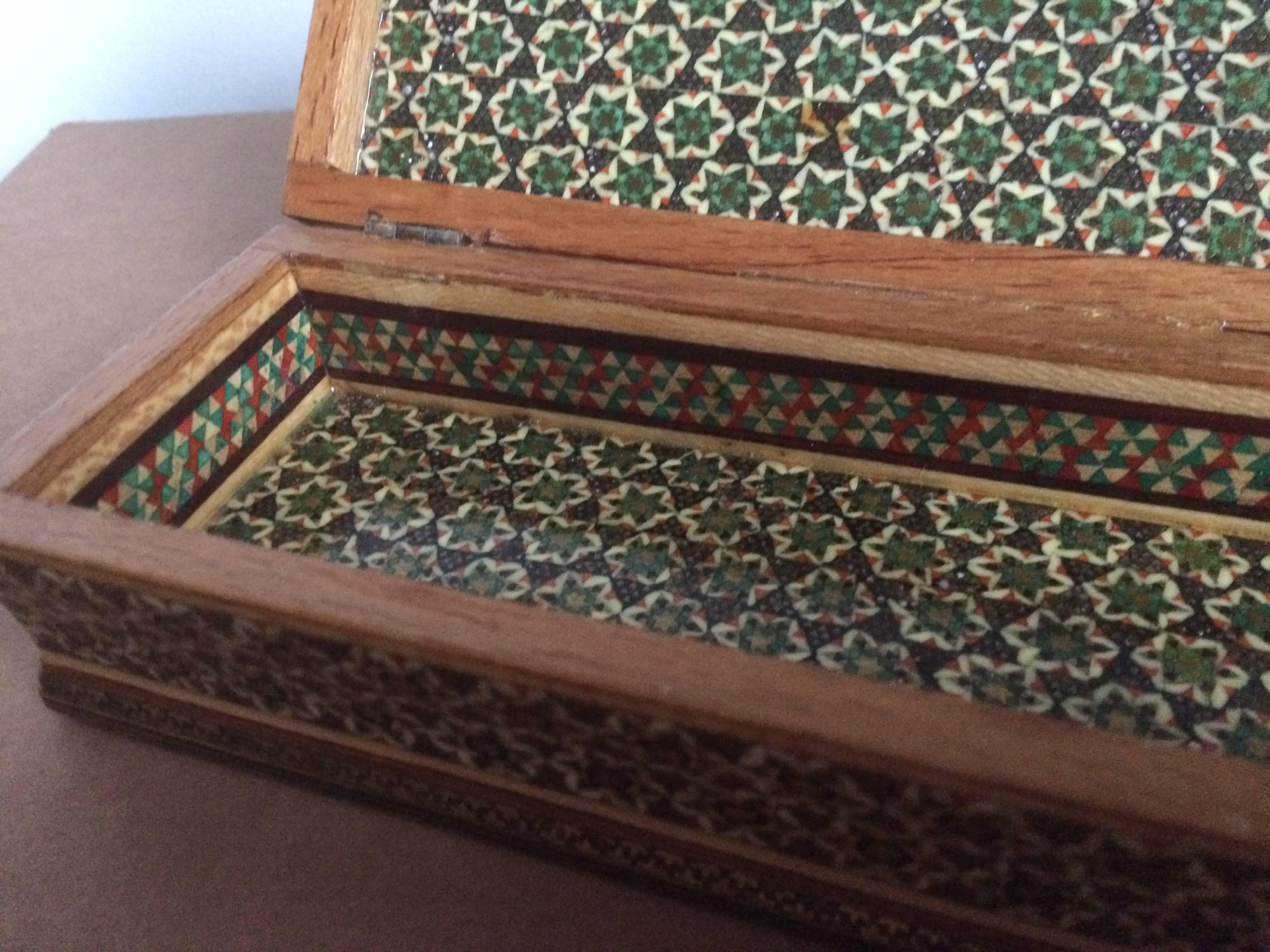 20th Century Persian Inlaid Pen Box with Painted Polo Players