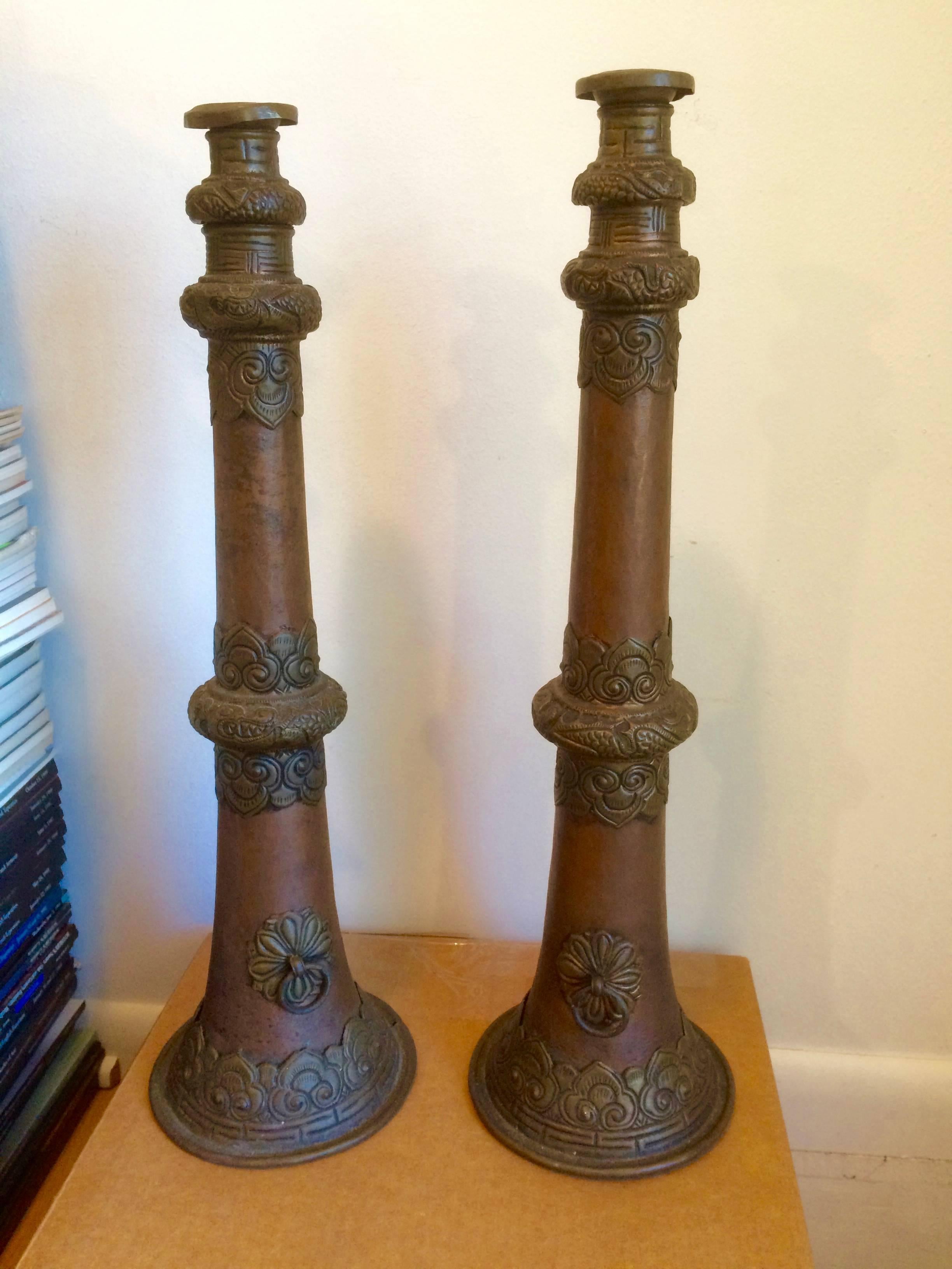 Pair of Tibetan Copper Ritual Horns 3