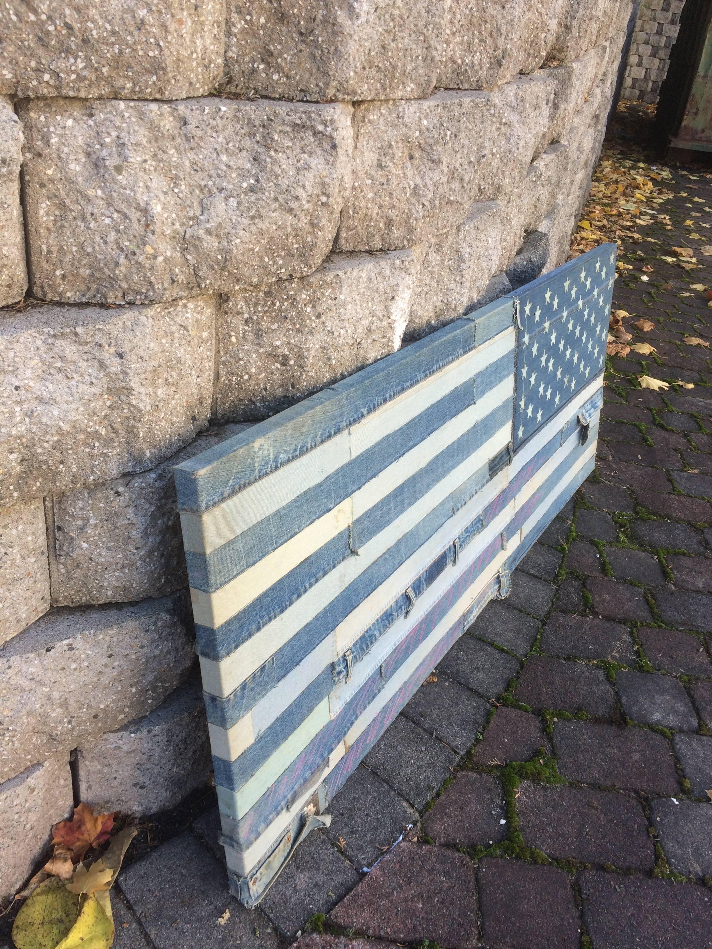 American Flag Denim Artwork, Signed by Artist In Excellent Condition In Stamford, CT