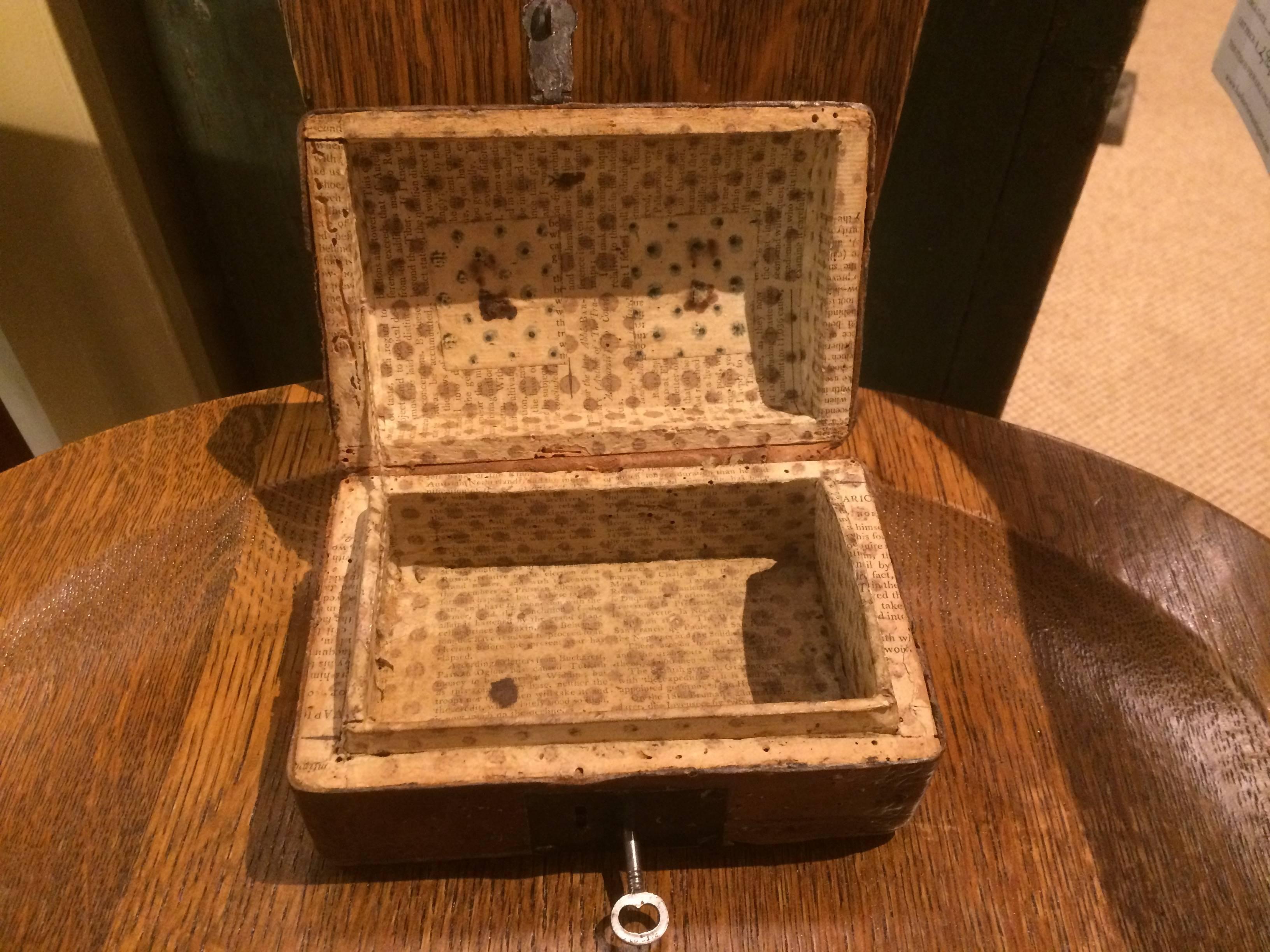 18th Century French Tooled Leather and Wrought Iron Box 