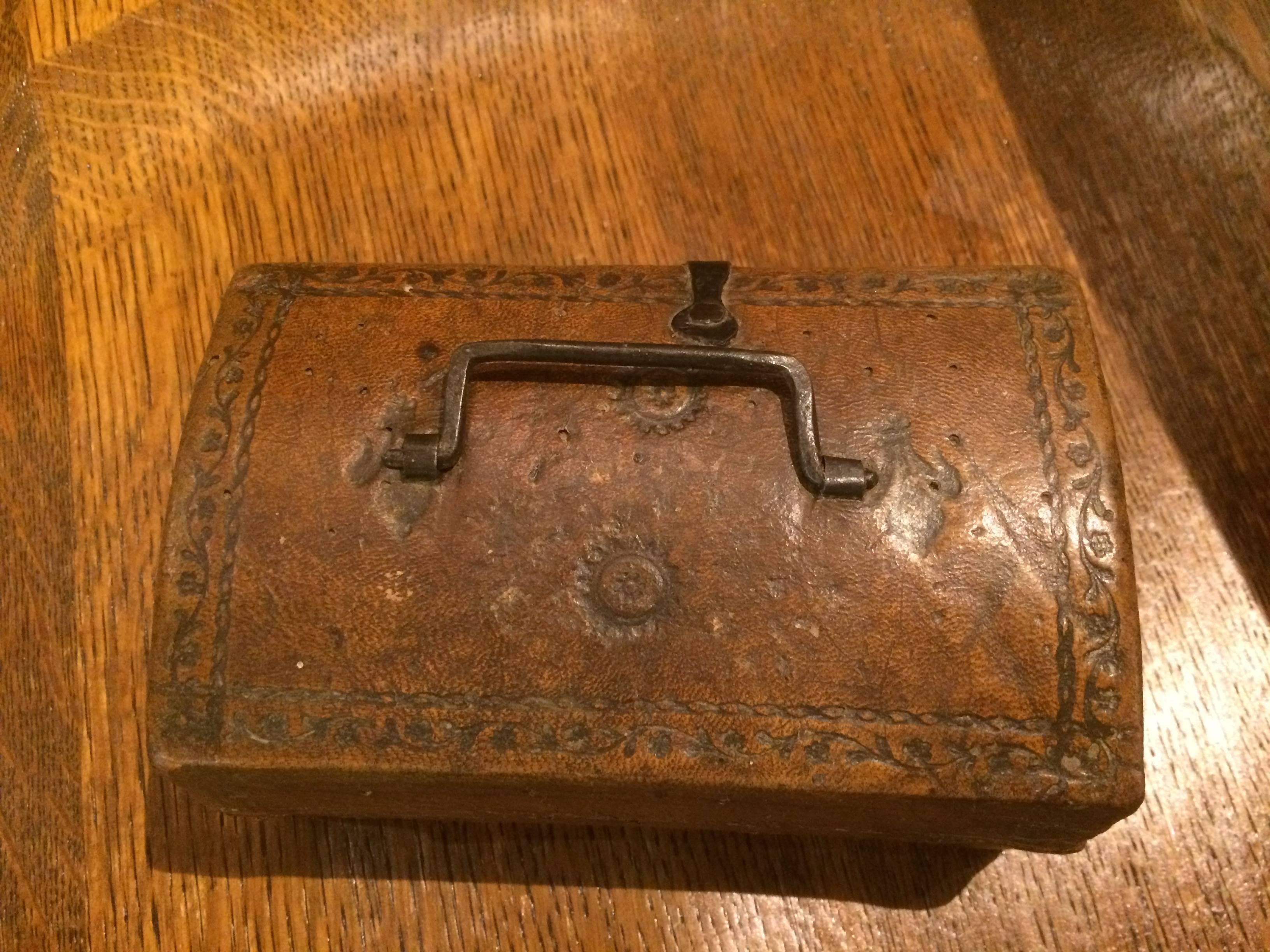 French Tooled Leather and Wrought Iron Box  In Excellent Condition In Stamford, CT