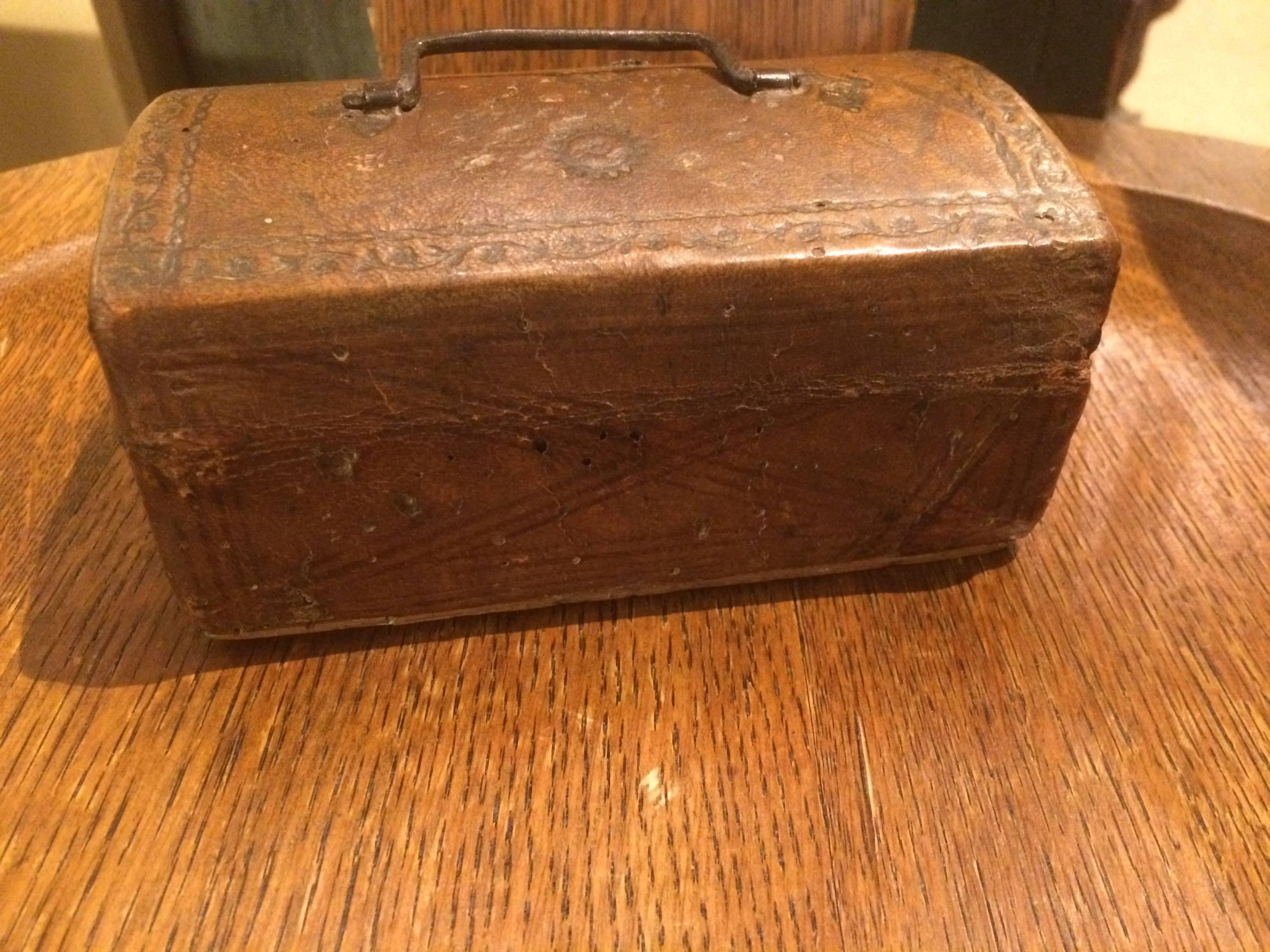 French Tooled Leather and Wrought Iron Box  5