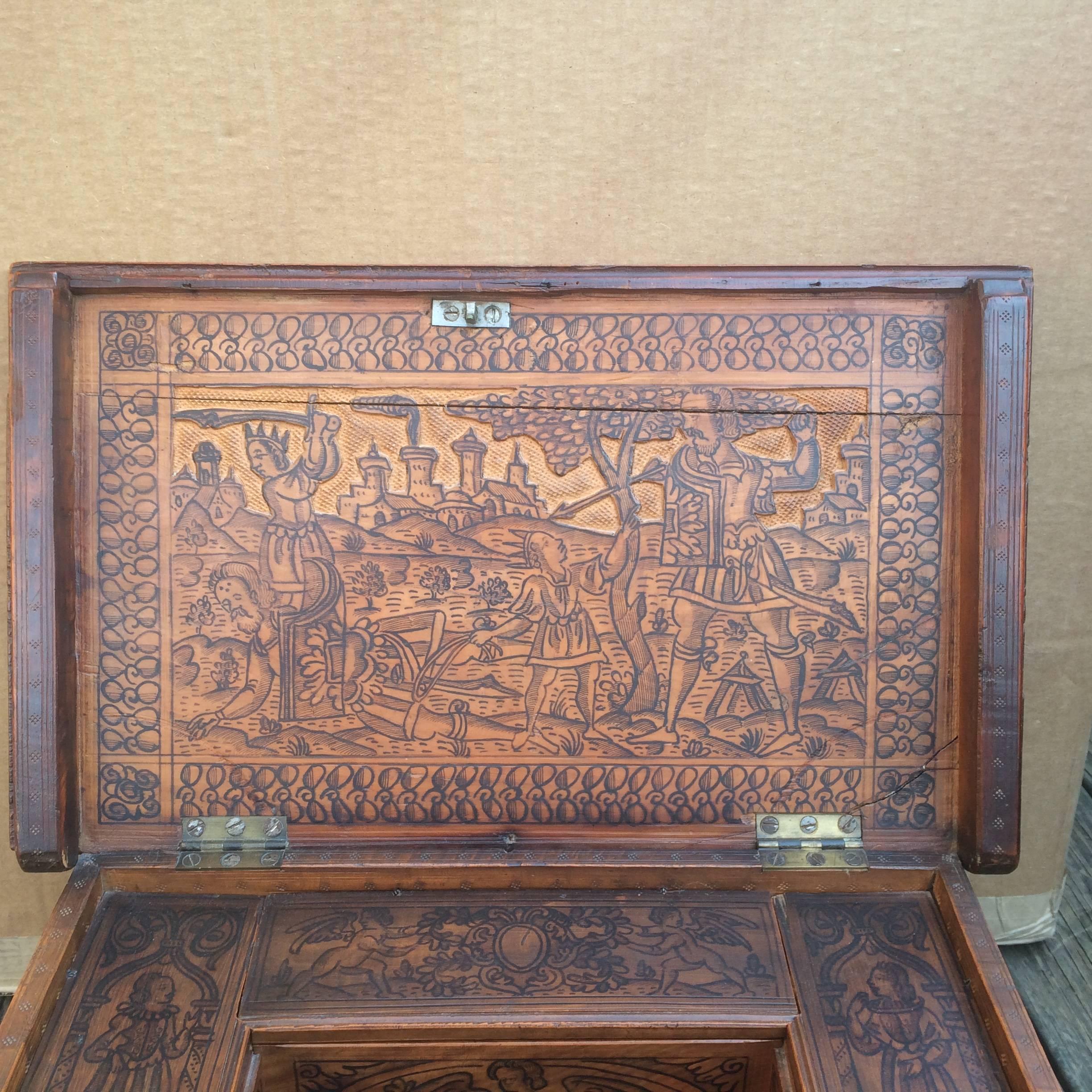 Renaissance 16th Century Italian Cypress Penwork Chest, Val d'Adige