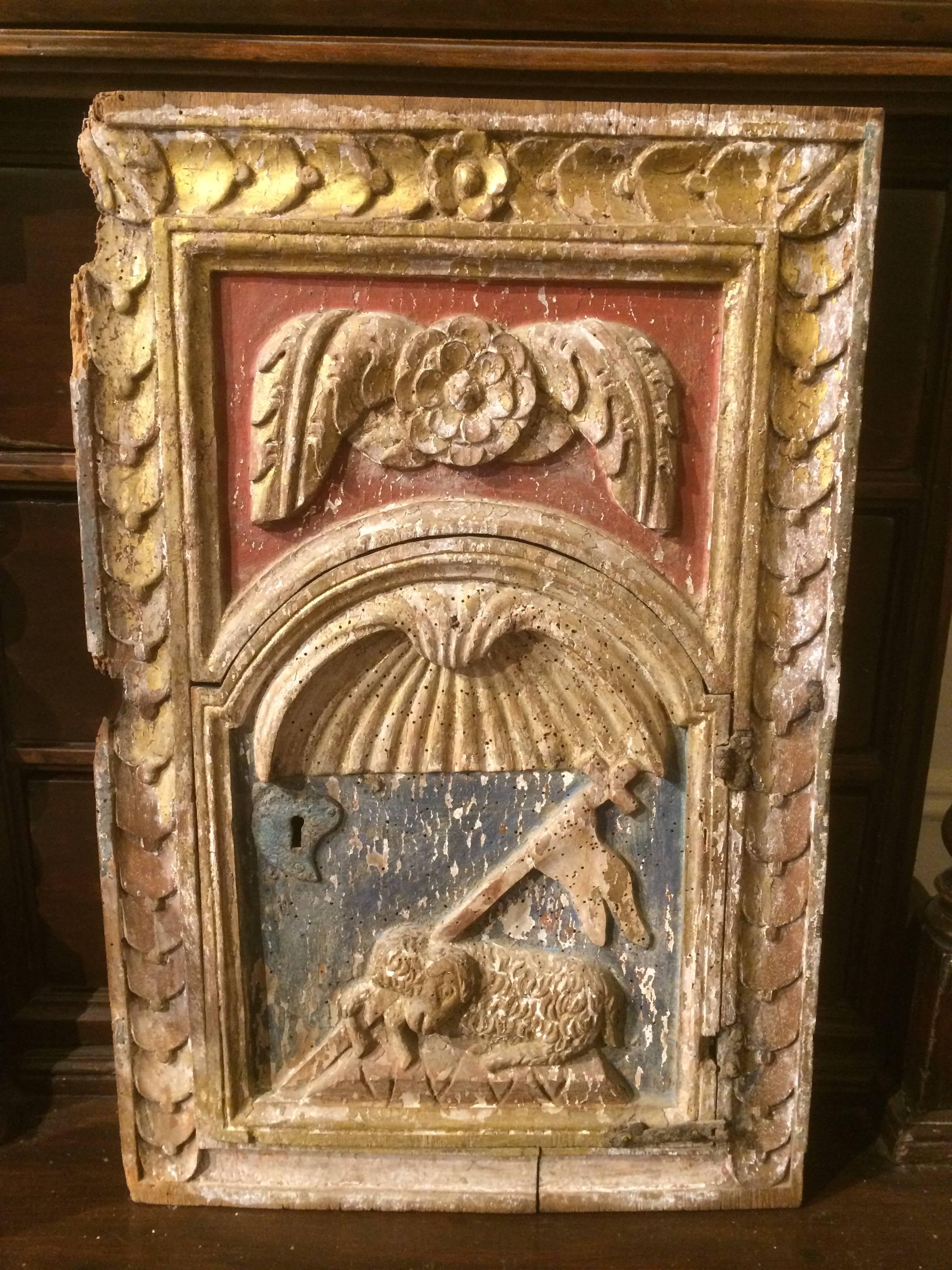 18th Century Italian Painted and Giltwood Tabernacle Door, Agnus Dei 5