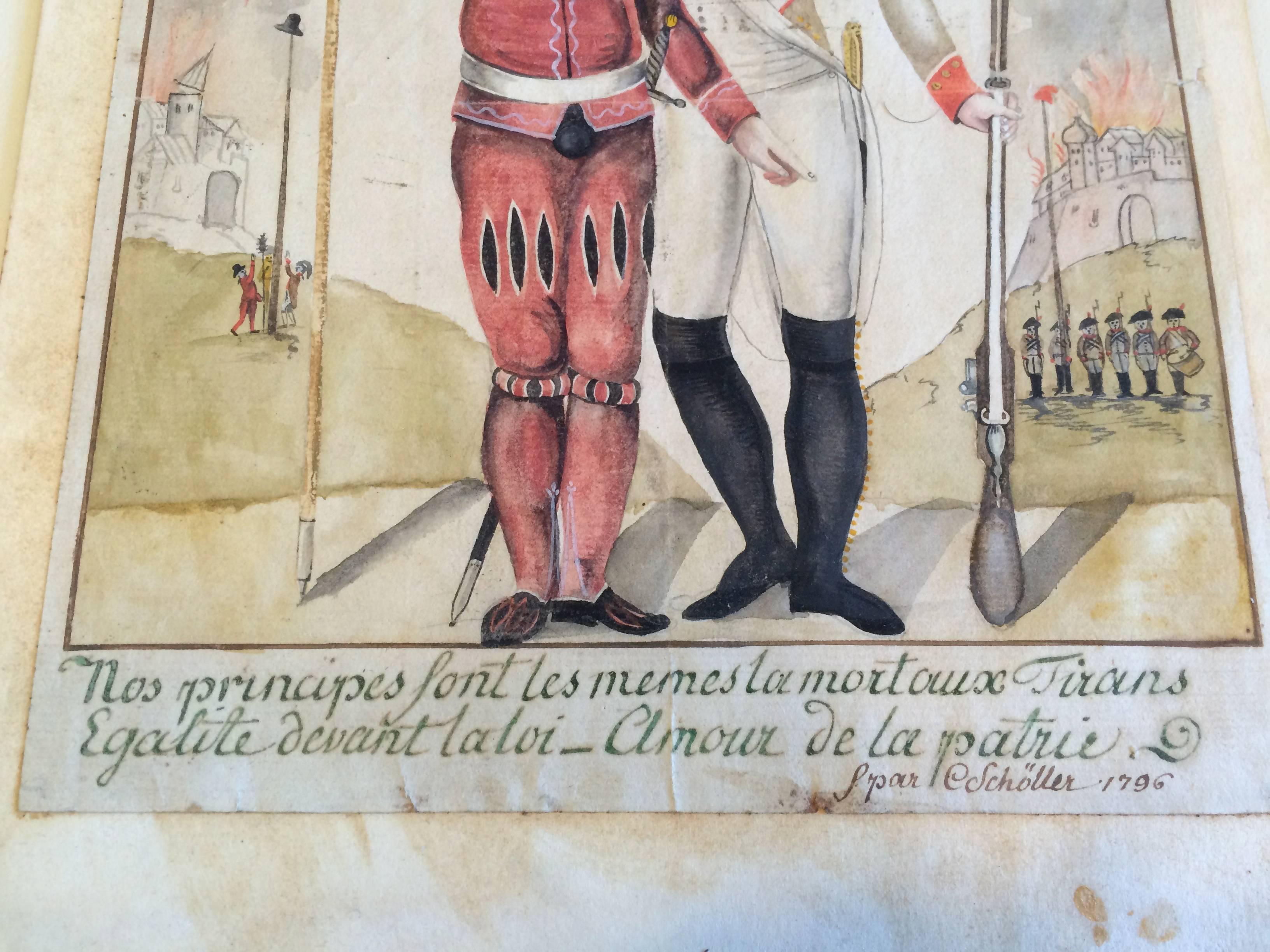 Französisches oder Schweizer Militär-Aquarell des 18. Jahrhunderts, signiert und datiert im Zustand „Gut“ im Angebot in Stamford, CT
