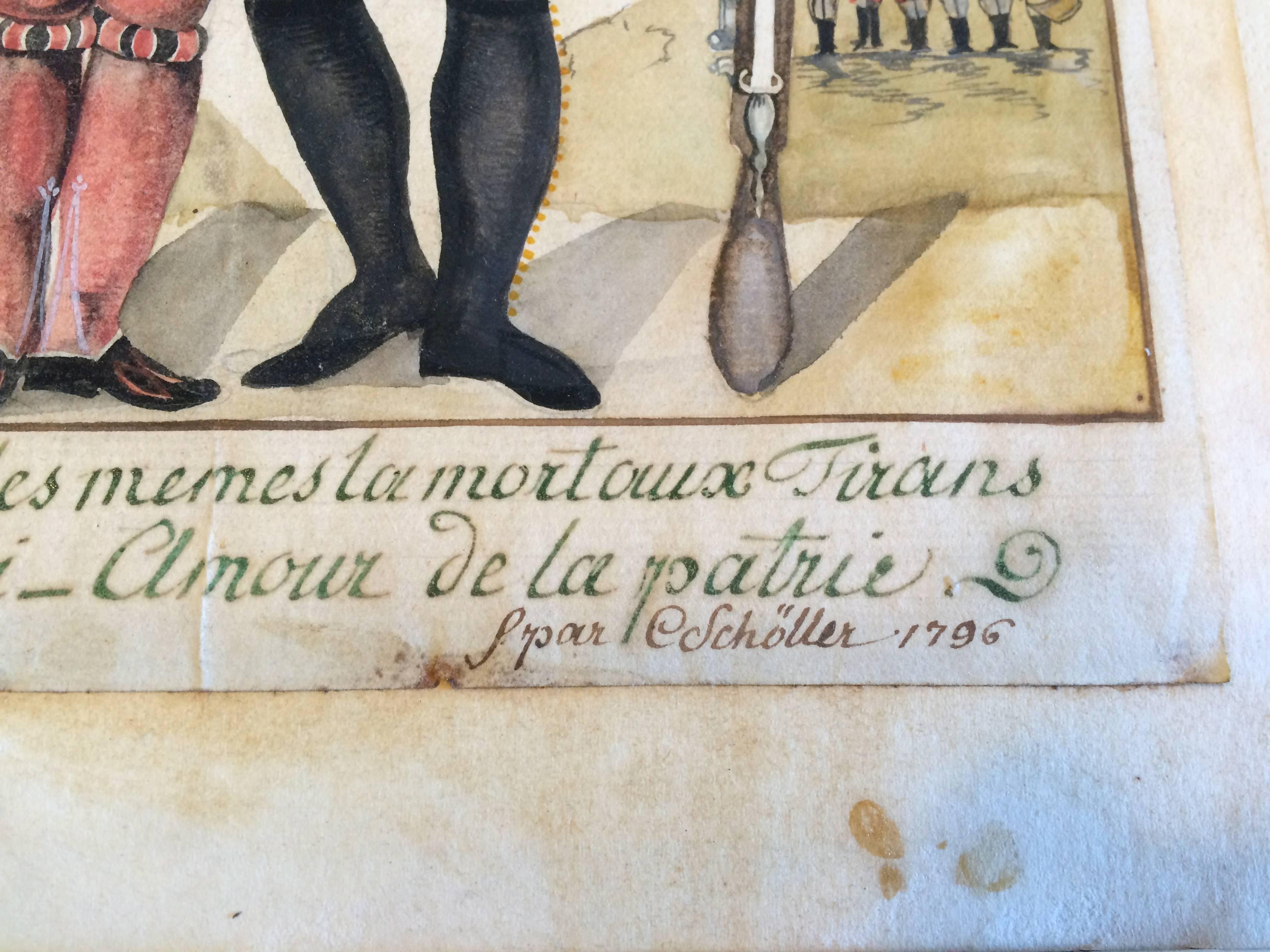 18th Century French or Swiss Military Watercolor, Signed and Dated For Sale 1