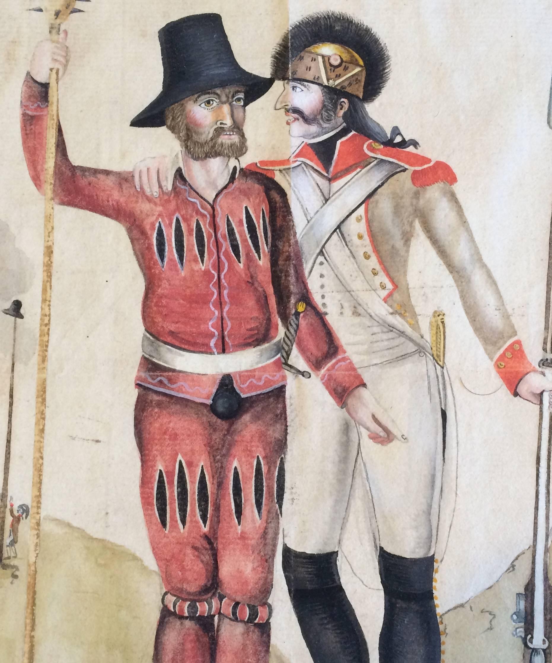 18th Century French or Swiss Military Watercolor, Signed and Dated For Sale 3