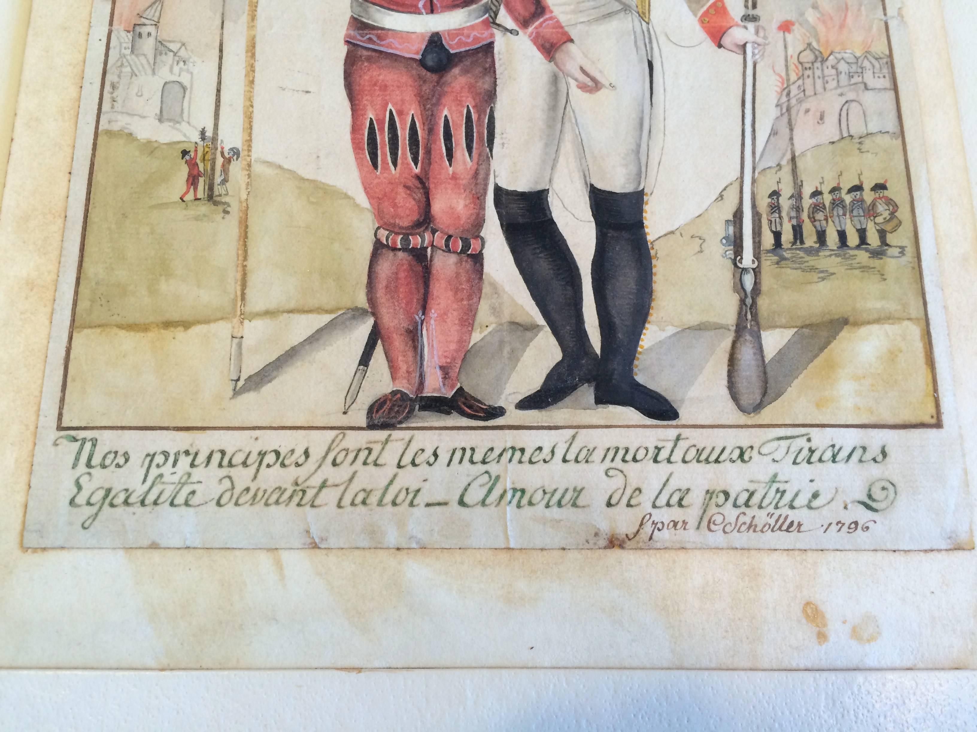 18th Century French or Swiss Military Watercolor, Signed and Dated For Sale 6