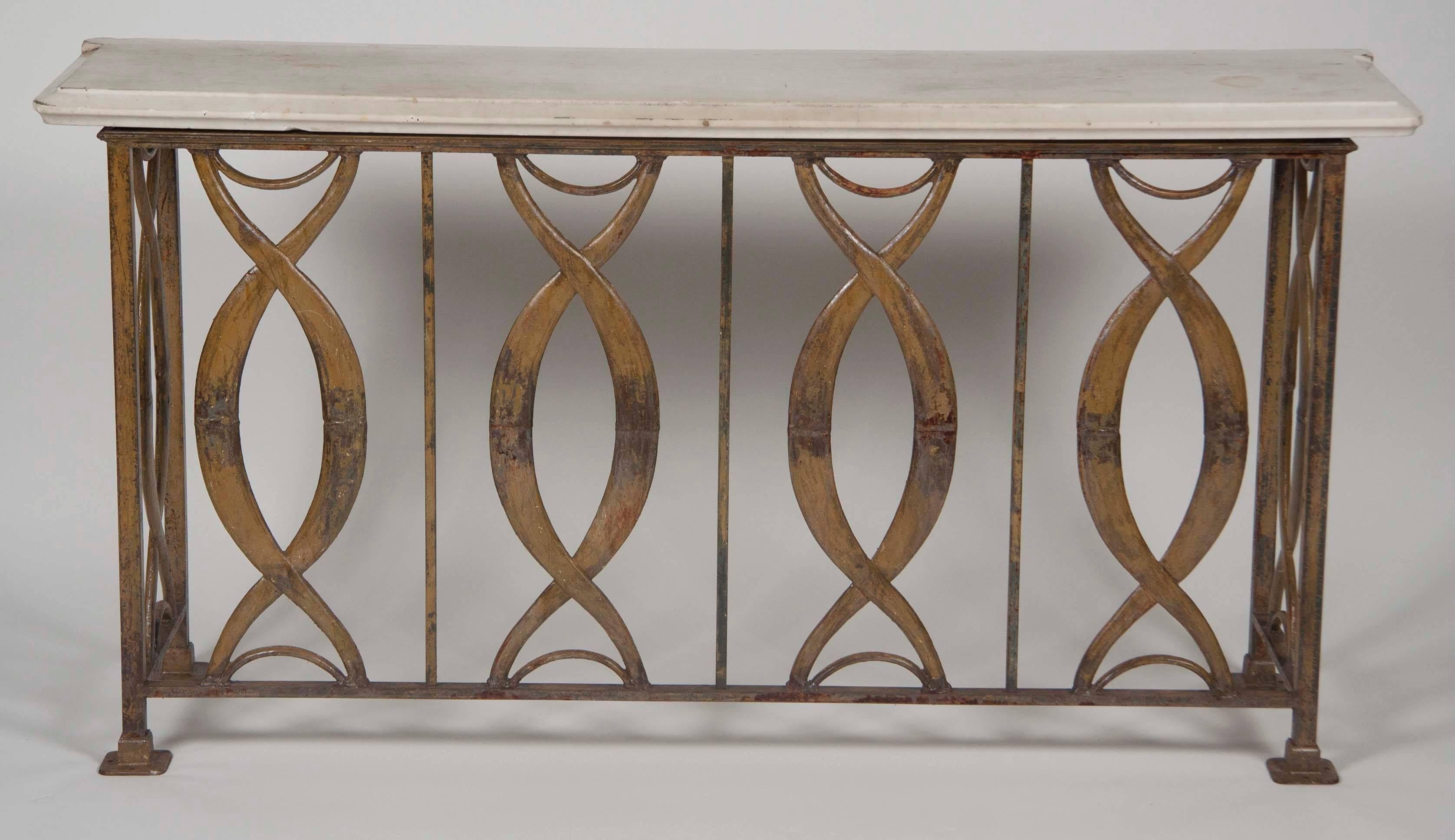 Art Moderne Painted Iron Console Table with Marble Top 3