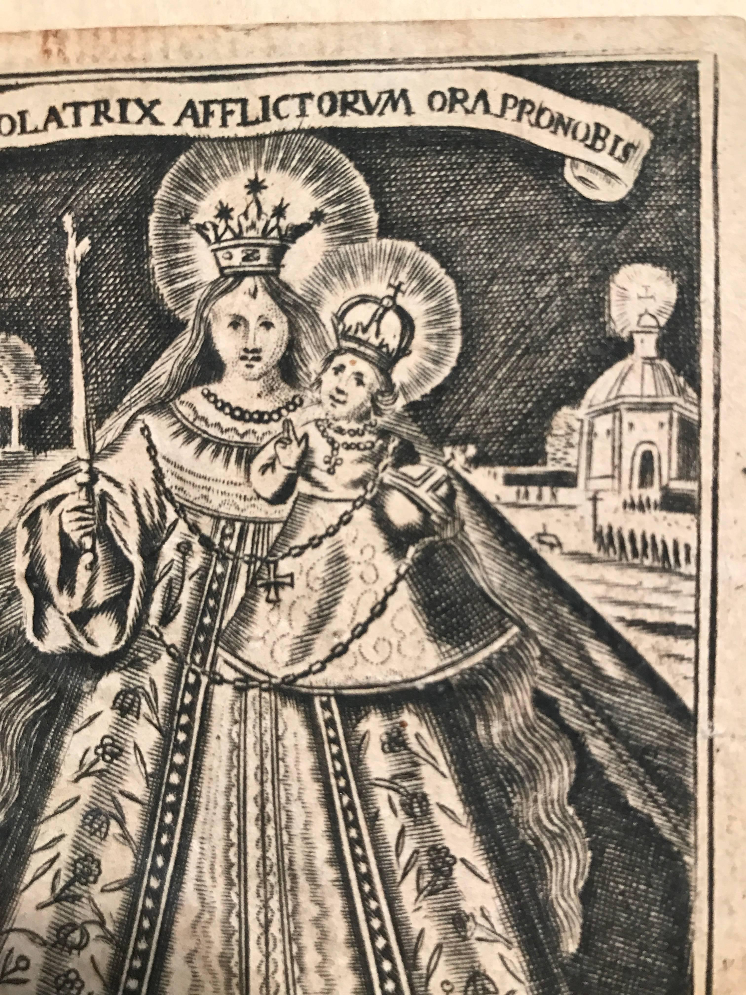 German Baroque Etching of Mary, Consoler of the Afflicted, Devotional Print, 1649