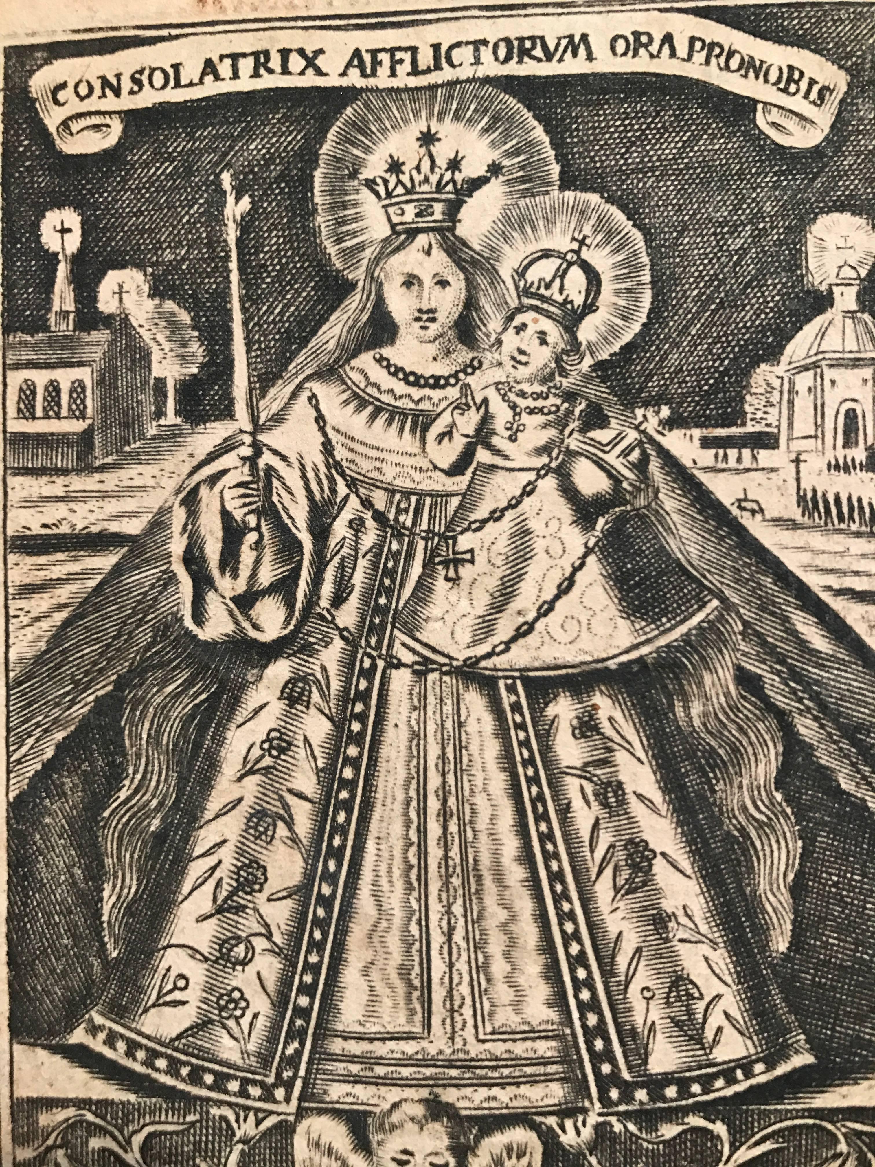 Baroque Etching of Mary, Consoler of the Afflicted, Devotional Print, 1649 1