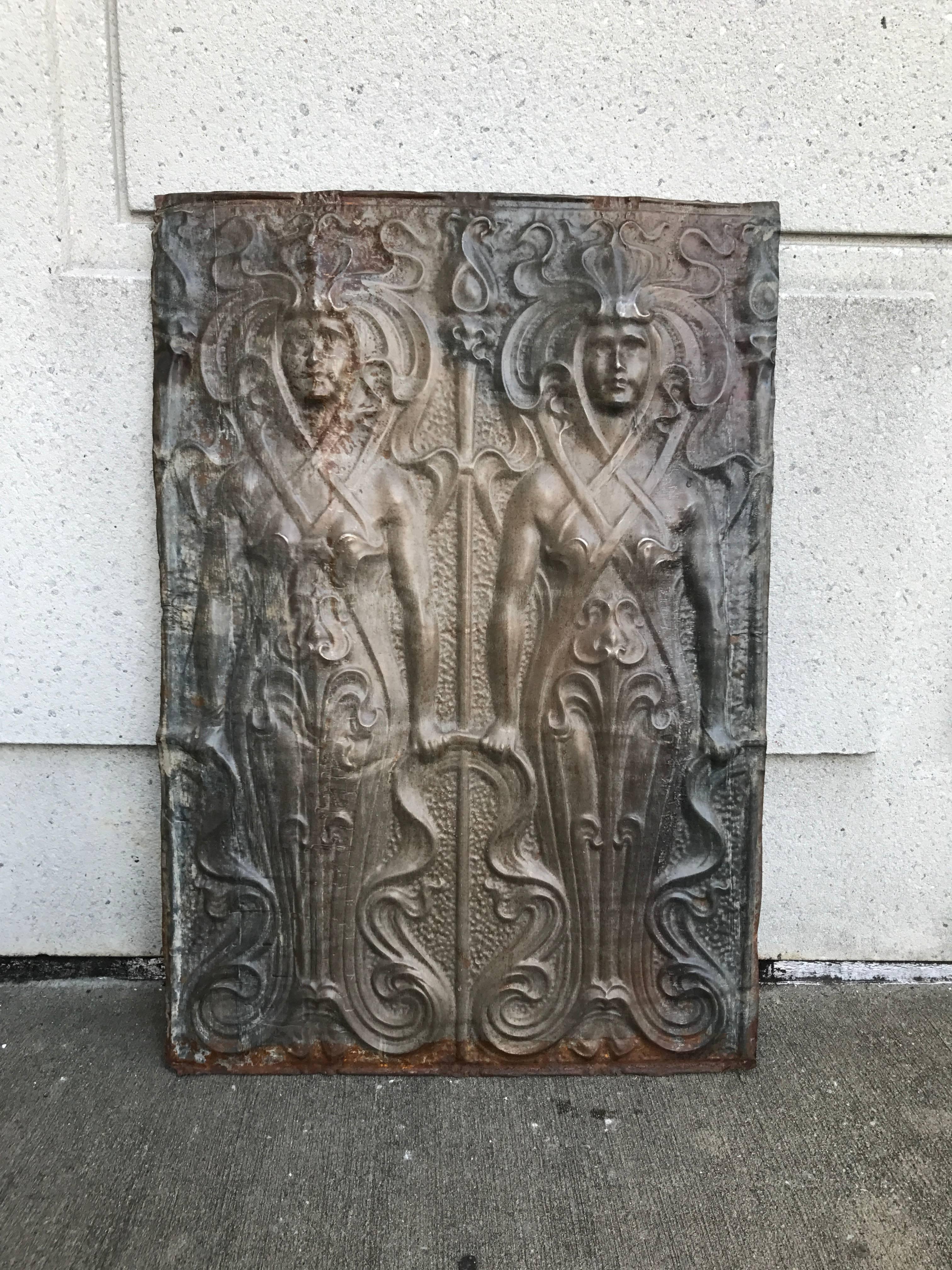Art Nouveau Zinc Panel of Two Female Figures 4