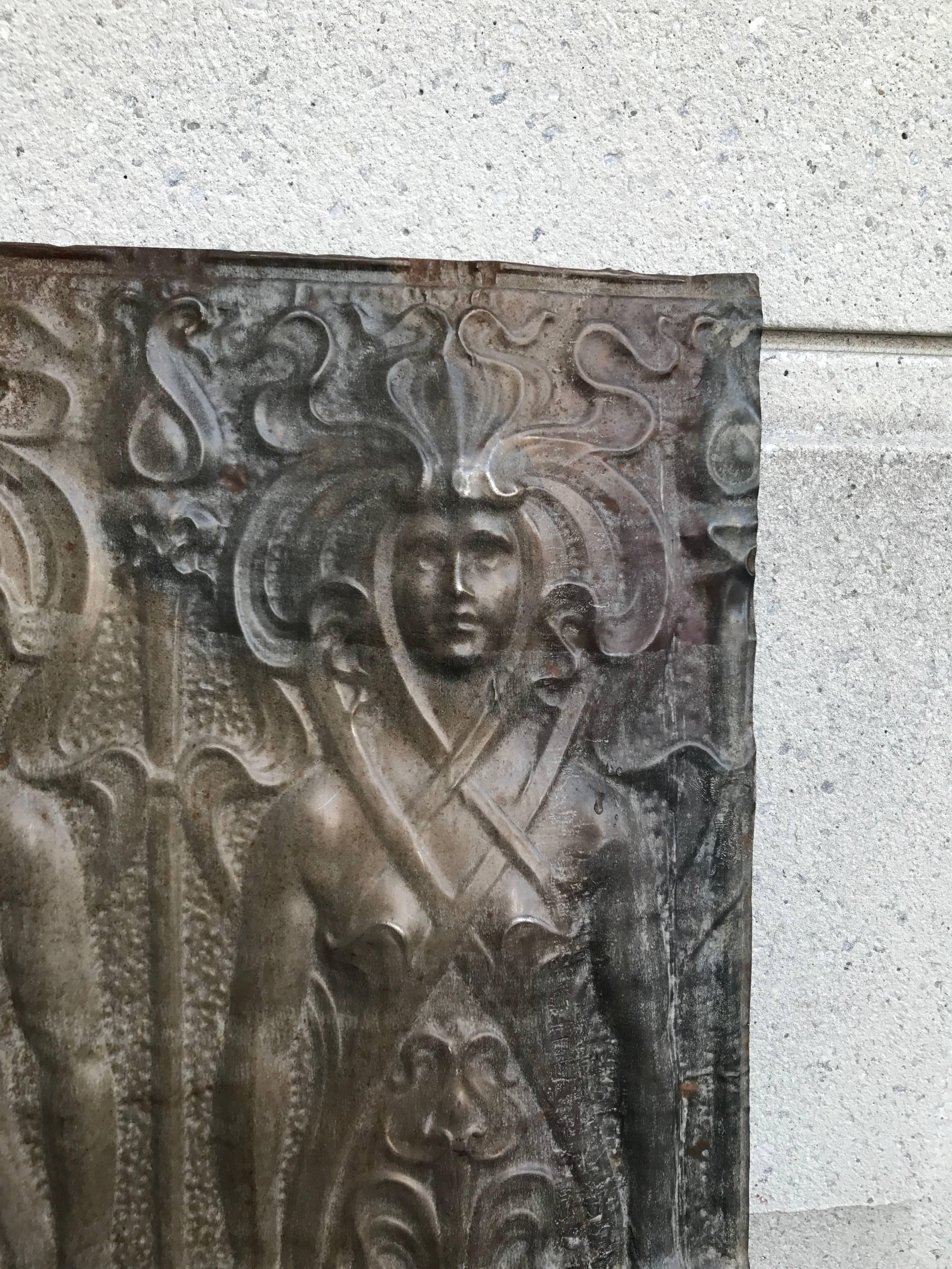 Art Nouveau Zinc Panel of Two Female Figures 1