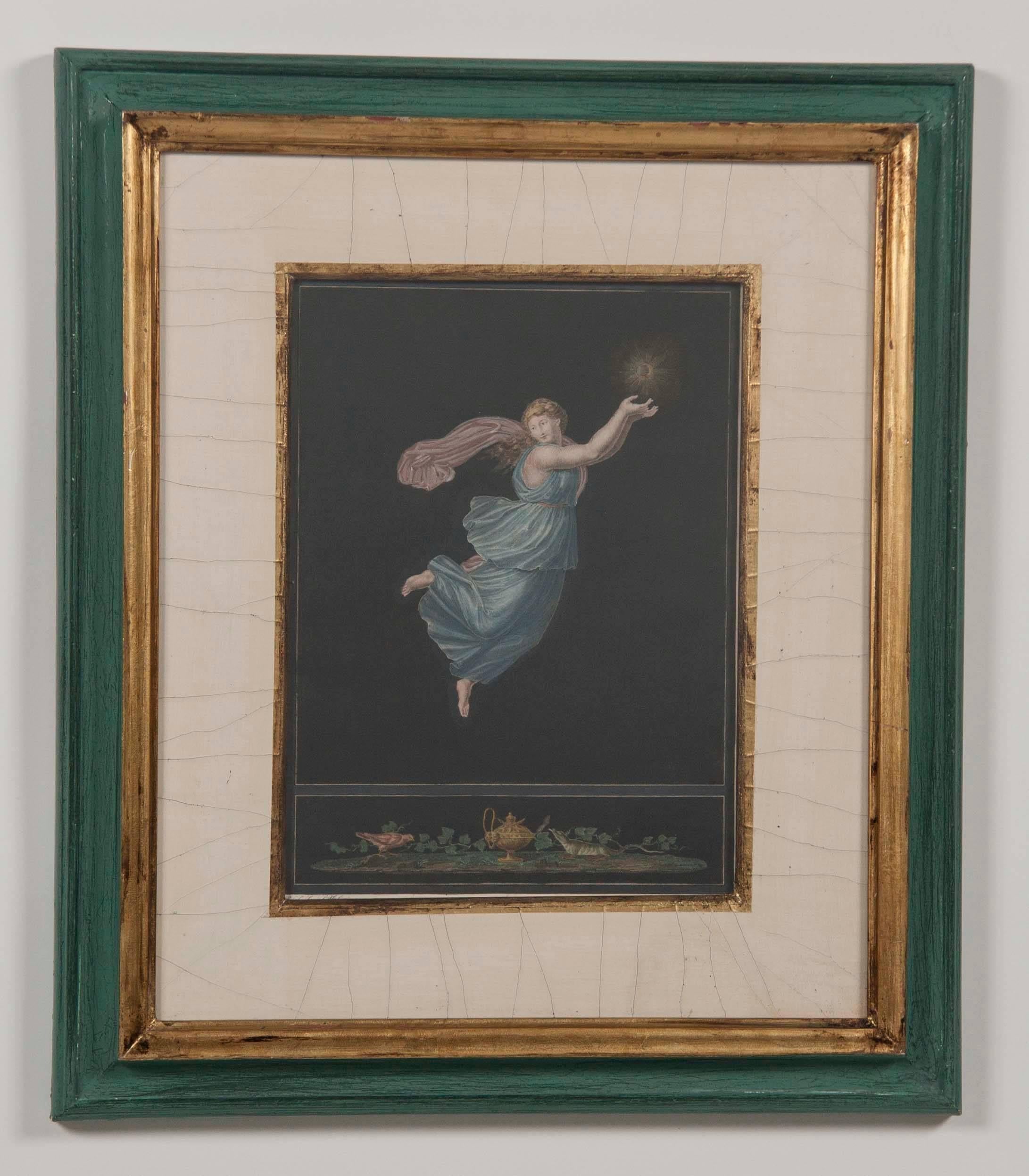 French Six 19th Century hand-colored Engravings of Day and Night after Raphael