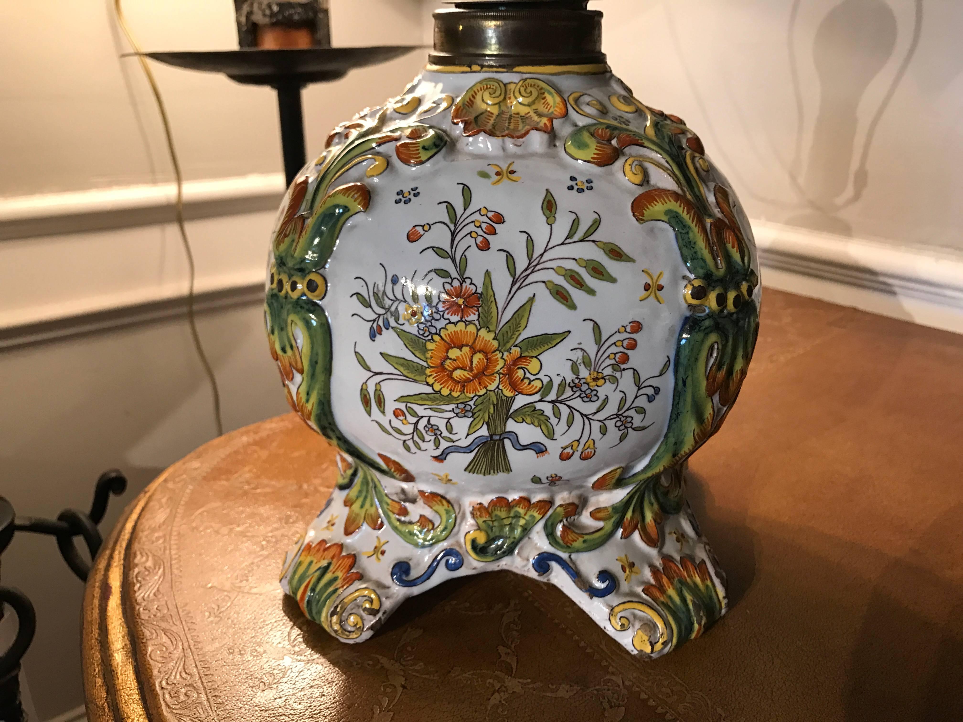 French Glazed Faience Rouen Lamp by Fourmaintraux Freres 3