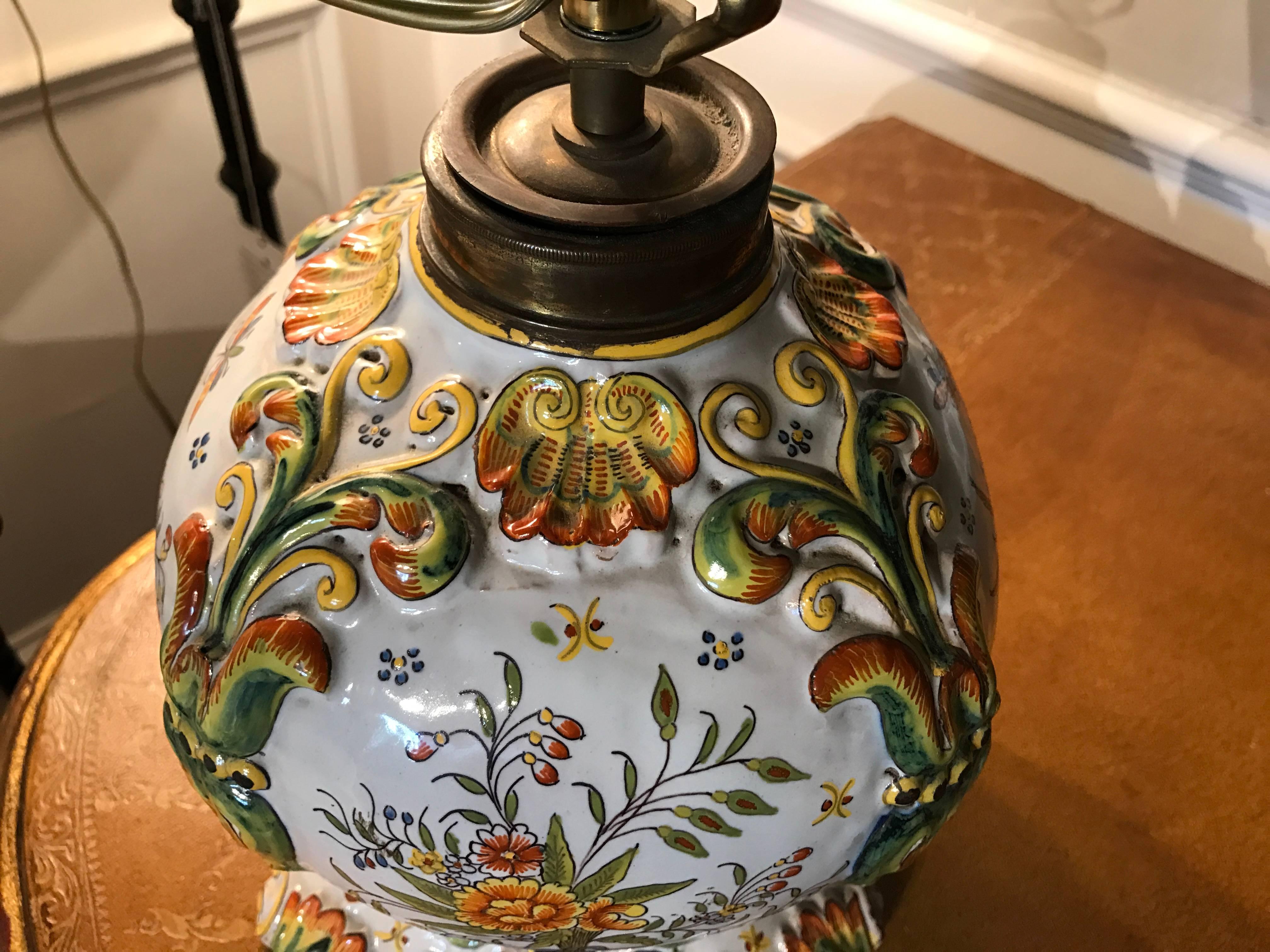 French Glazed Faience Rouen Lamp by Fourmaintraux Freres 4