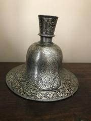 Indian Mughal Silver Inlaid Bidri Hookah Base