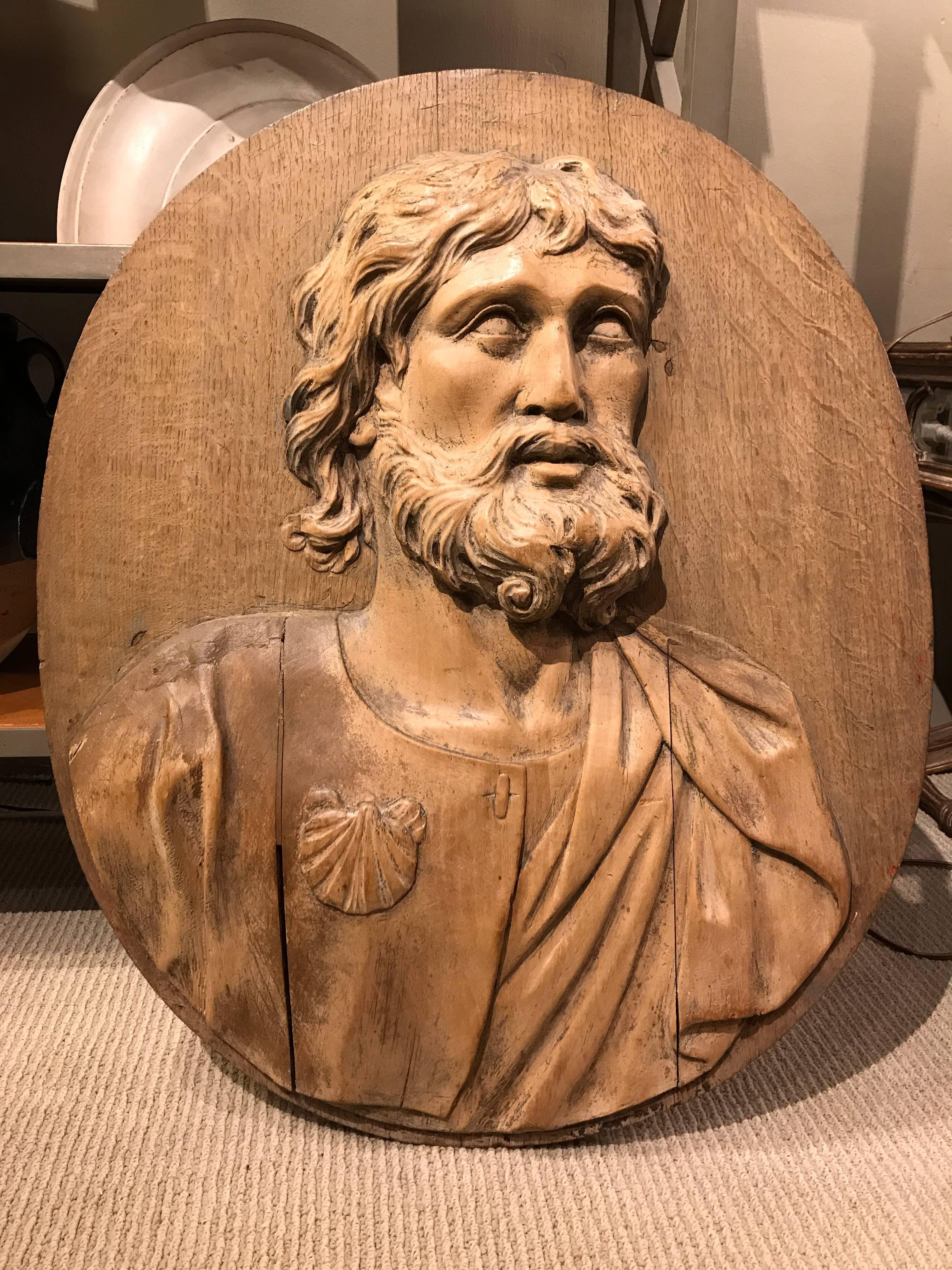 17th Century Carved Relief of Saint James, Lifesize 2
