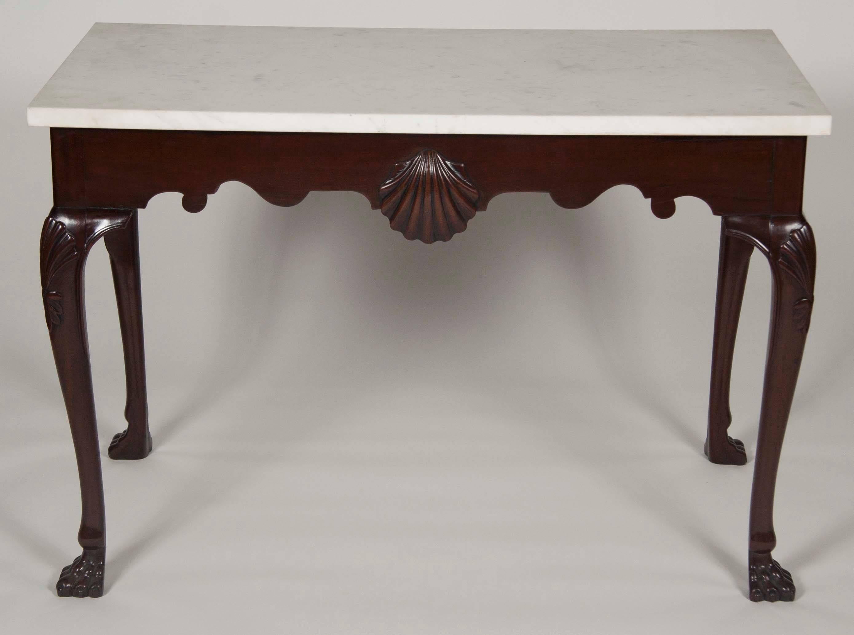 Chippendale Irish Mahogany Marble-Top Console Table