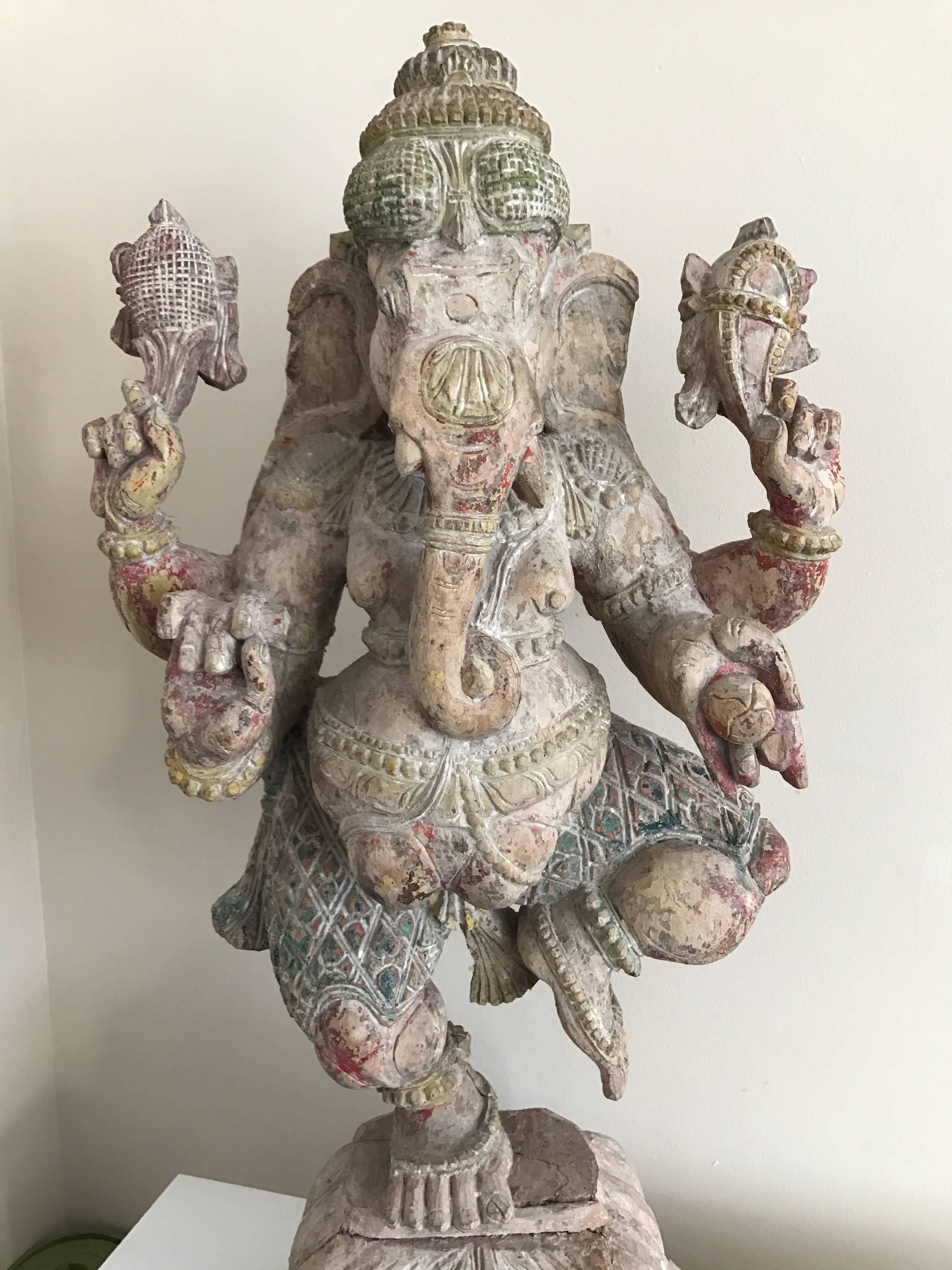 Anglo-Indian Carved Wood Figure of the Dancing Ganesha