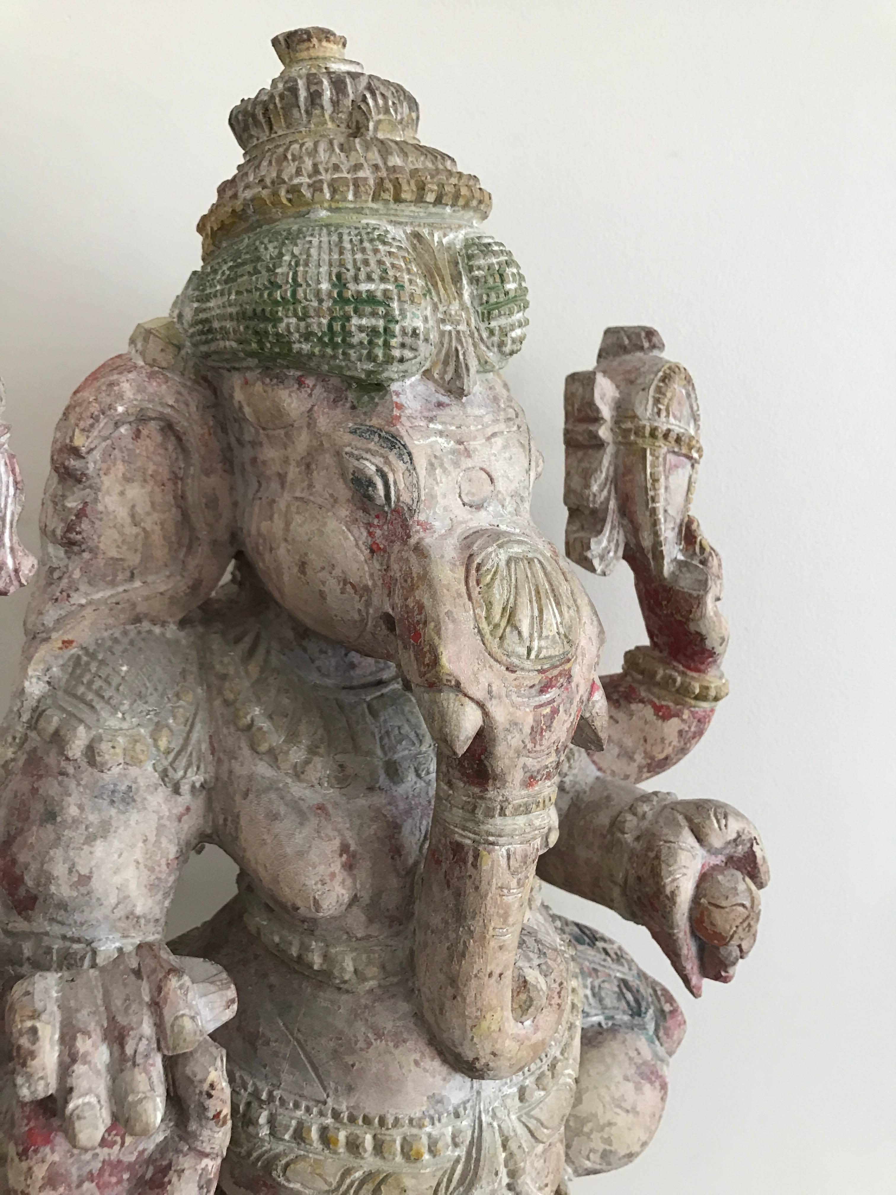 Indian Carved Wood Figure of the Dancing Ganesha
