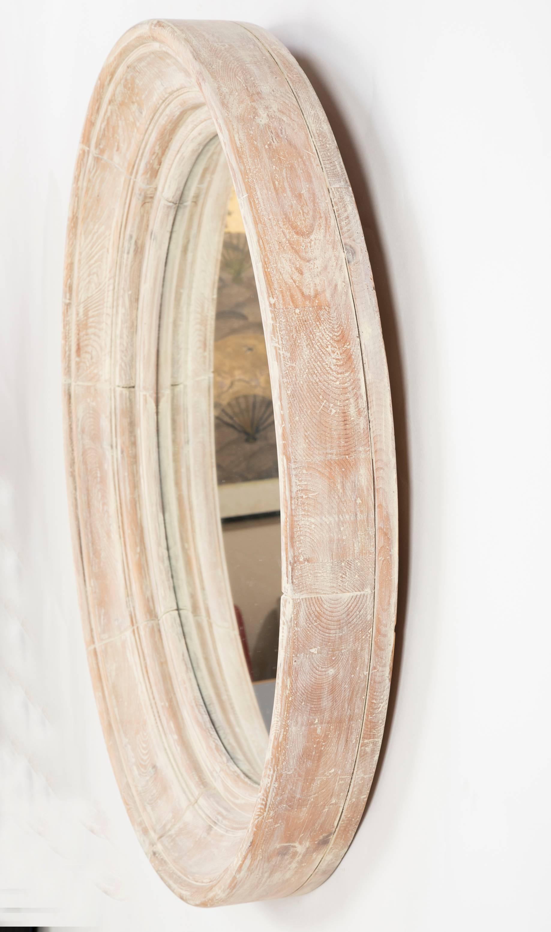 French Large Scale Cerused Pine Round Mirror 1