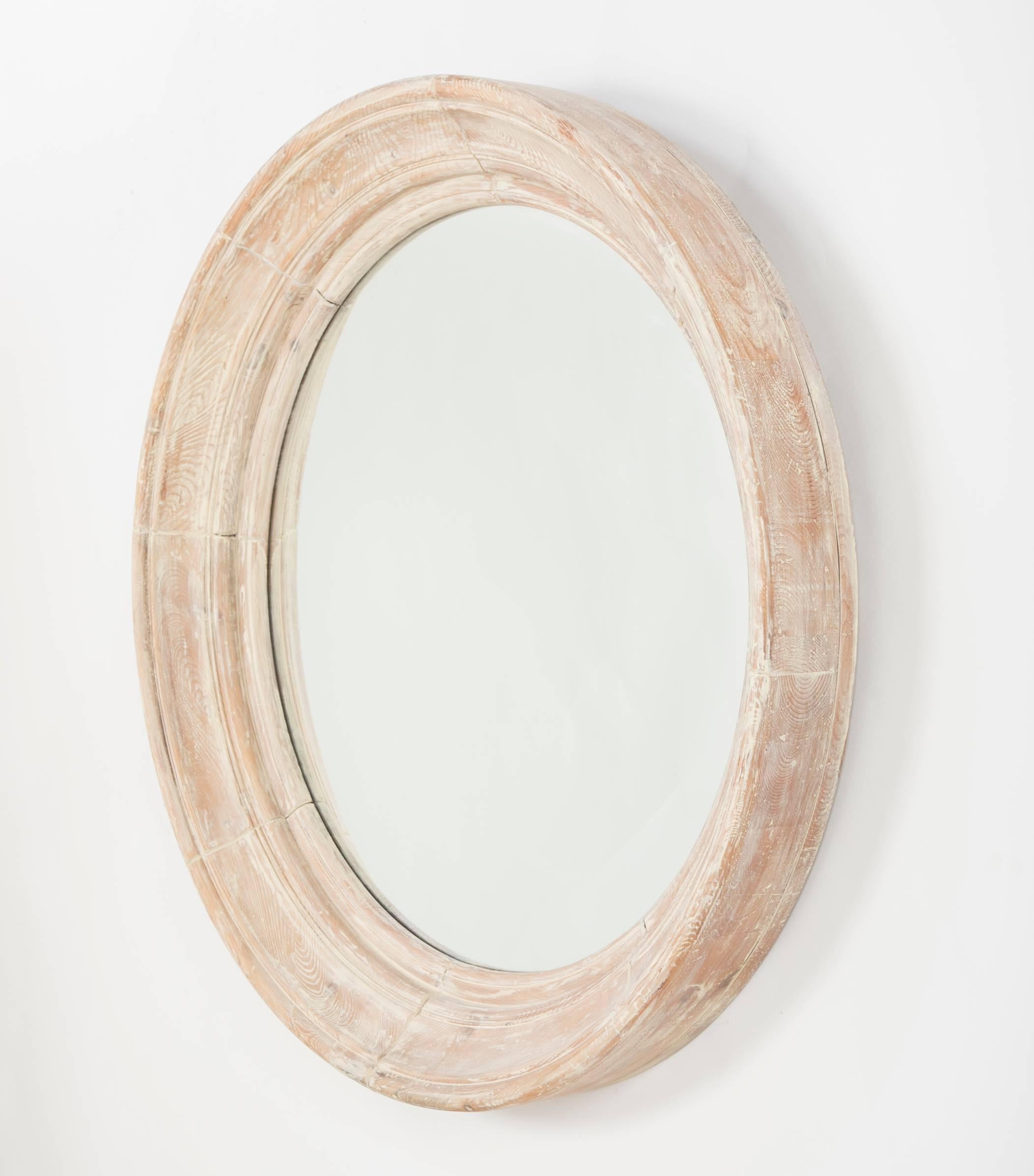 French Large Scale Cerused Pine Round Mirror 5