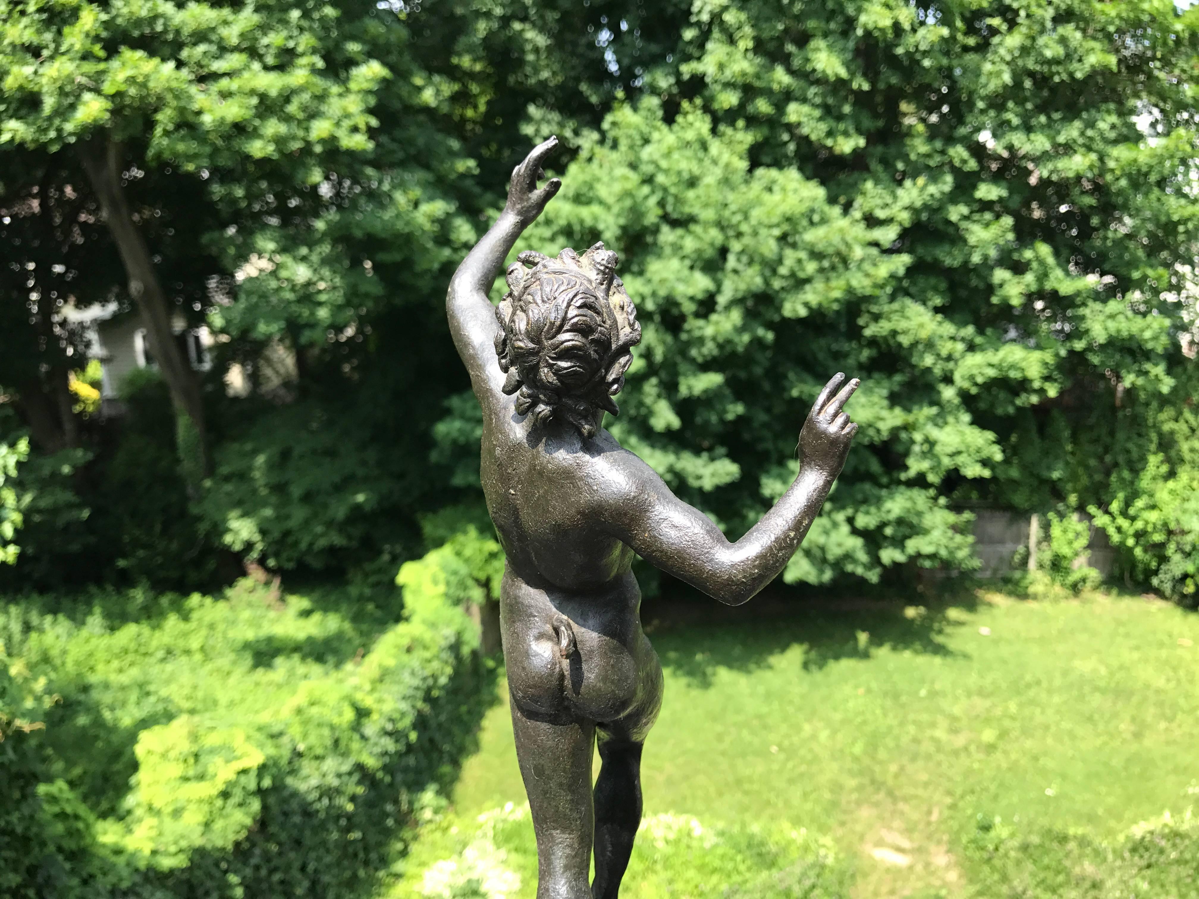 Grand Tour Bronze of 'the Dancing Faun' from Pompeii In Excellent Condition In Stamford, CT