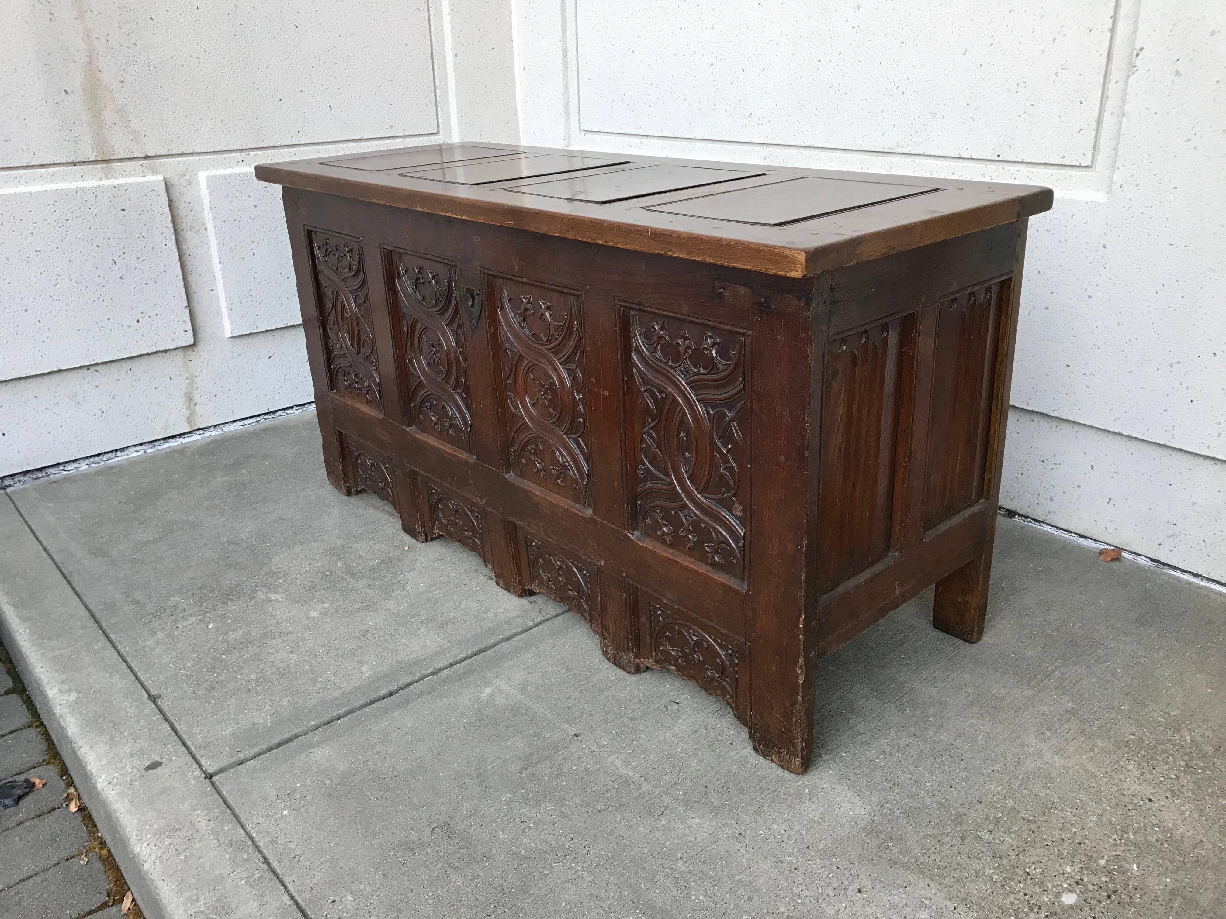 Carved Oak Gothic Chest, Large Scale 5