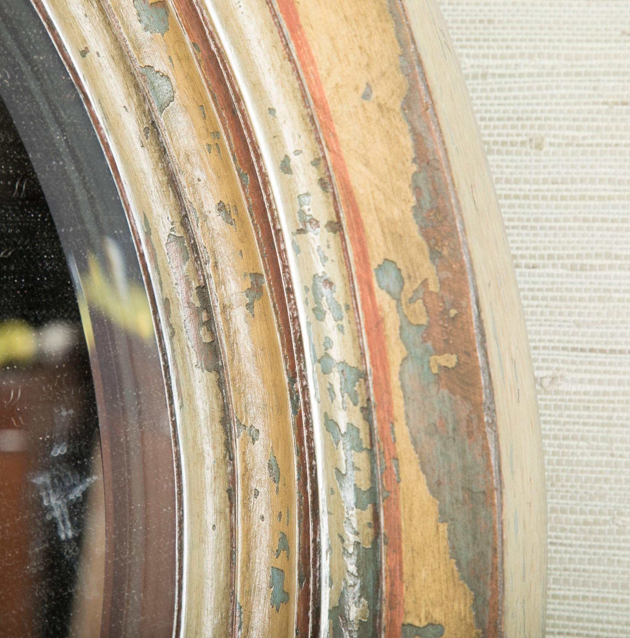 Early 20th Century Round Painted Mirror with Beveled Glass