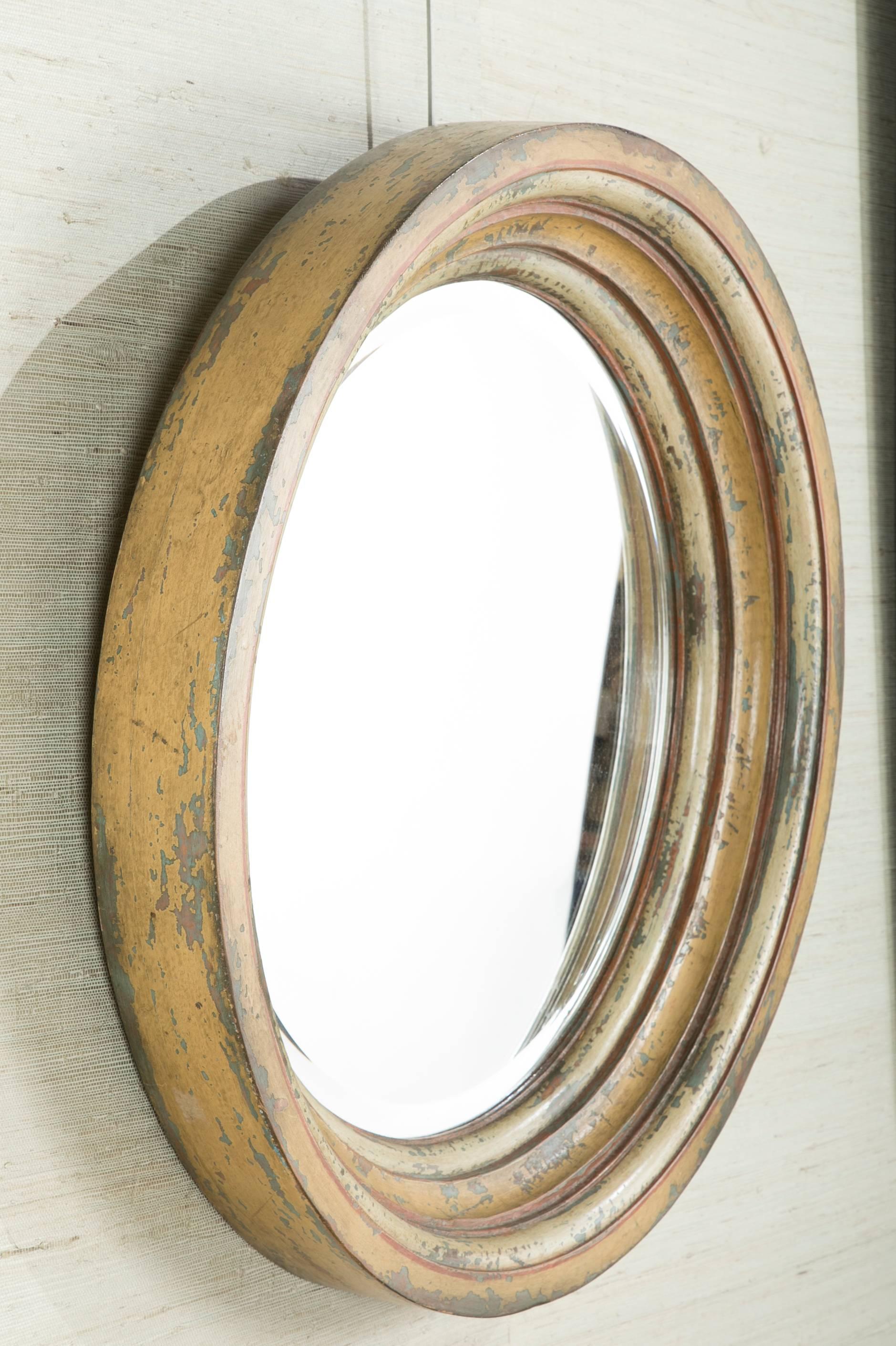 Neoclassical Round Painted Mirror with Beveled Glass