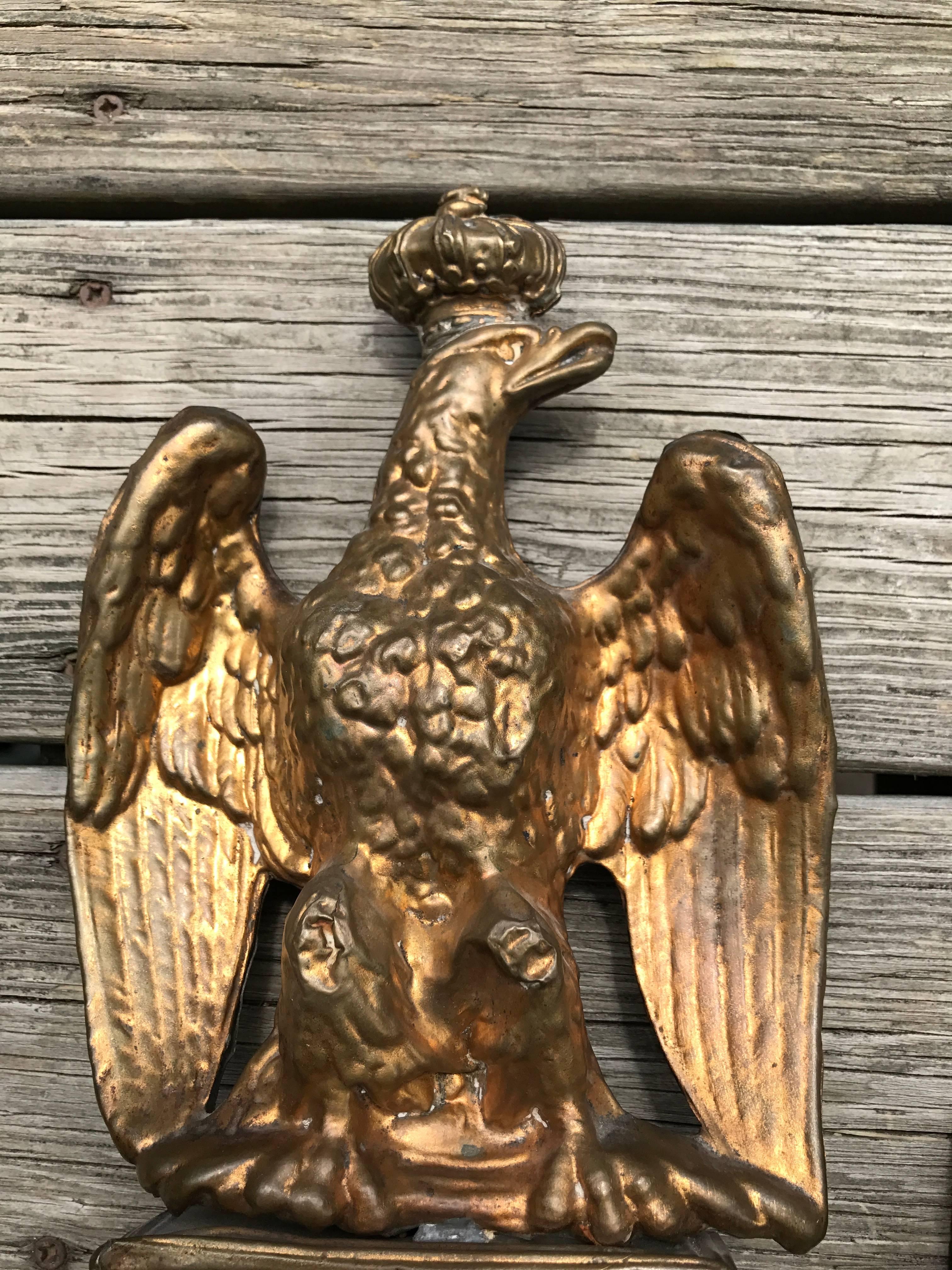 French Gilt Brass Crowned Eagle In Excellent Condition In Stamford, CT
