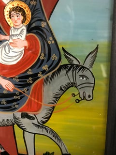 19th Century Reverse Glass Painting of The Holy Family, "The Flight to Egypt"