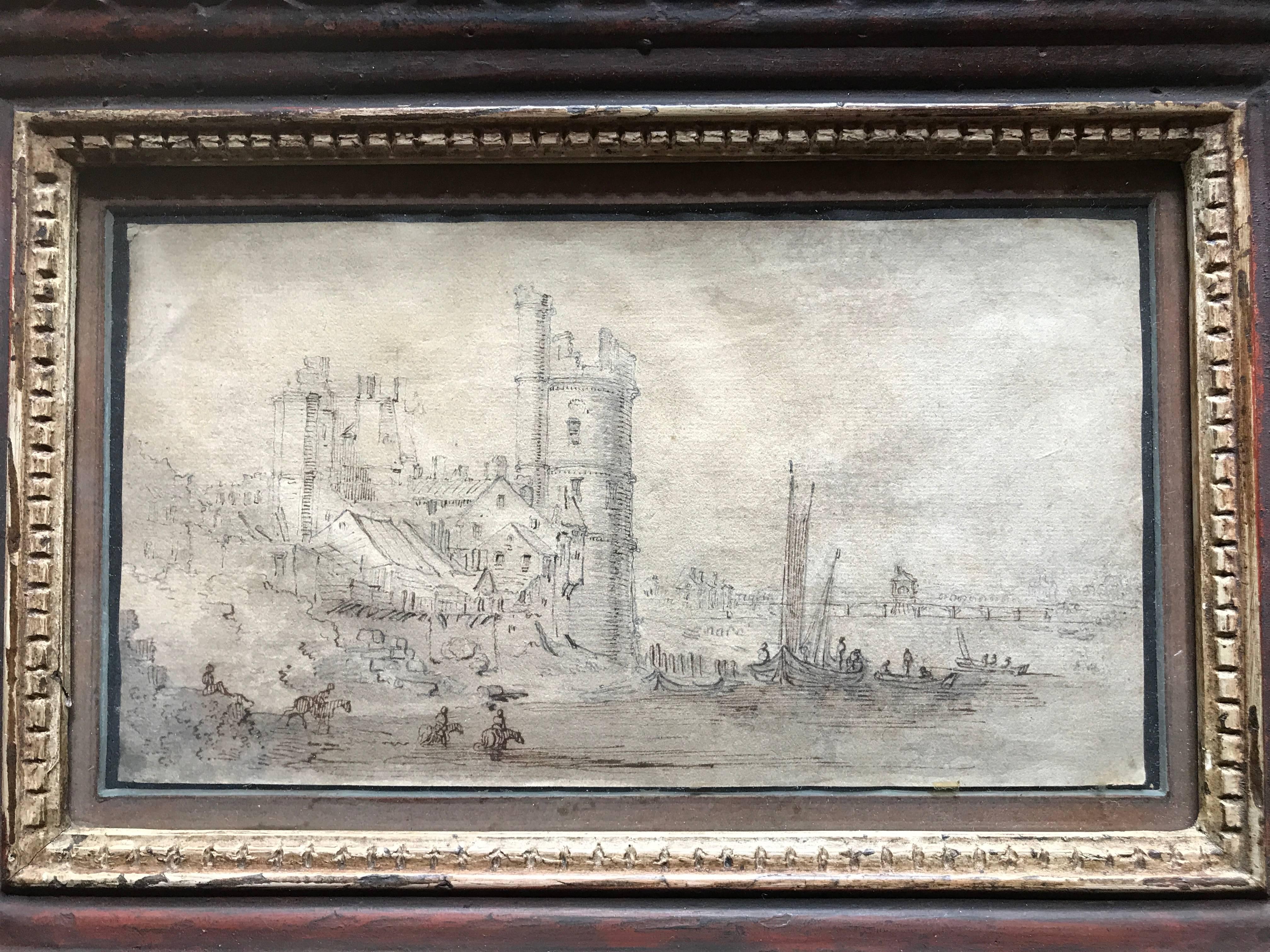 17th Century French Old Master Drawing of Paris 1
