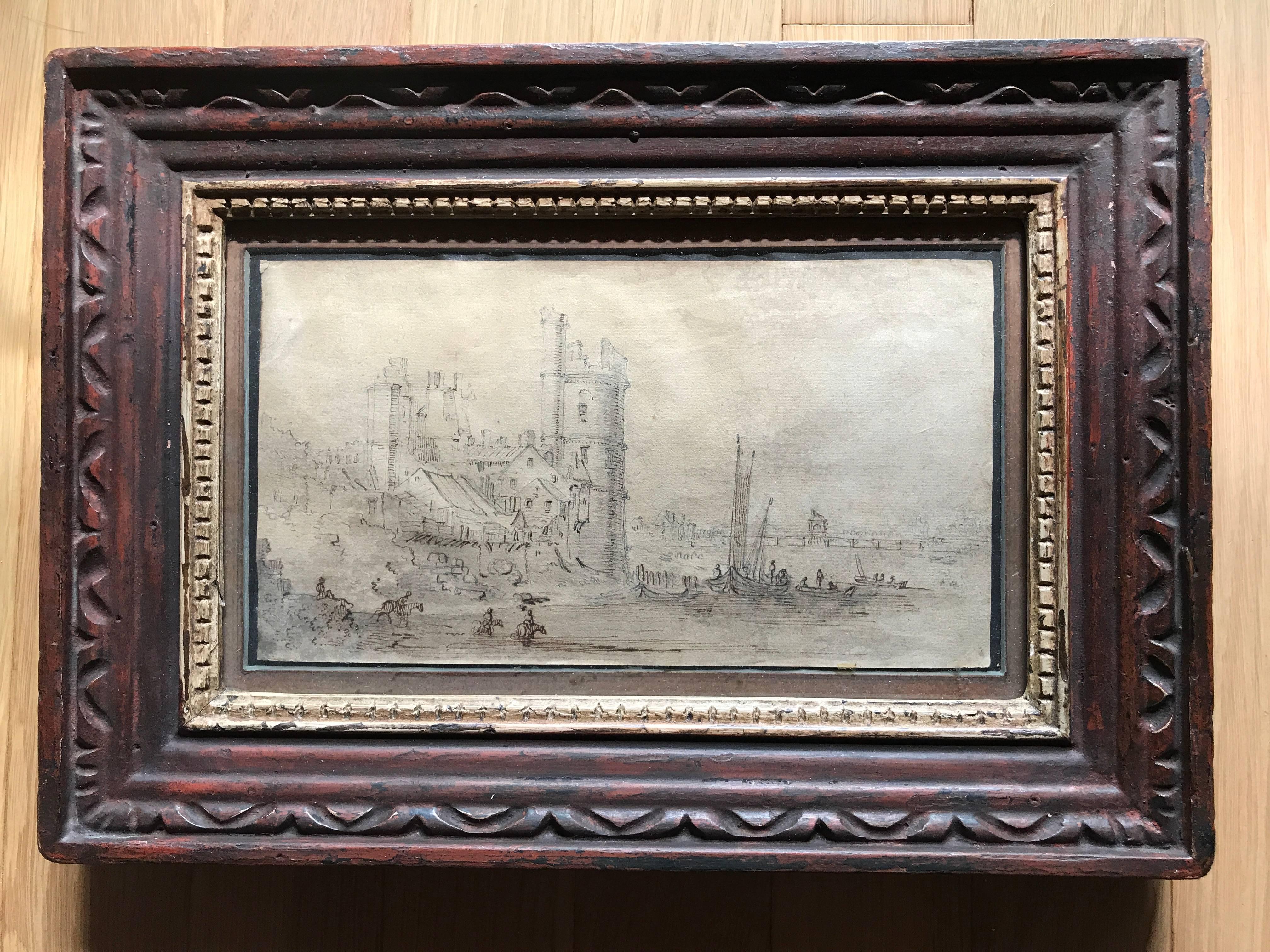 17th Century French Old Master Drawing of Paris 2