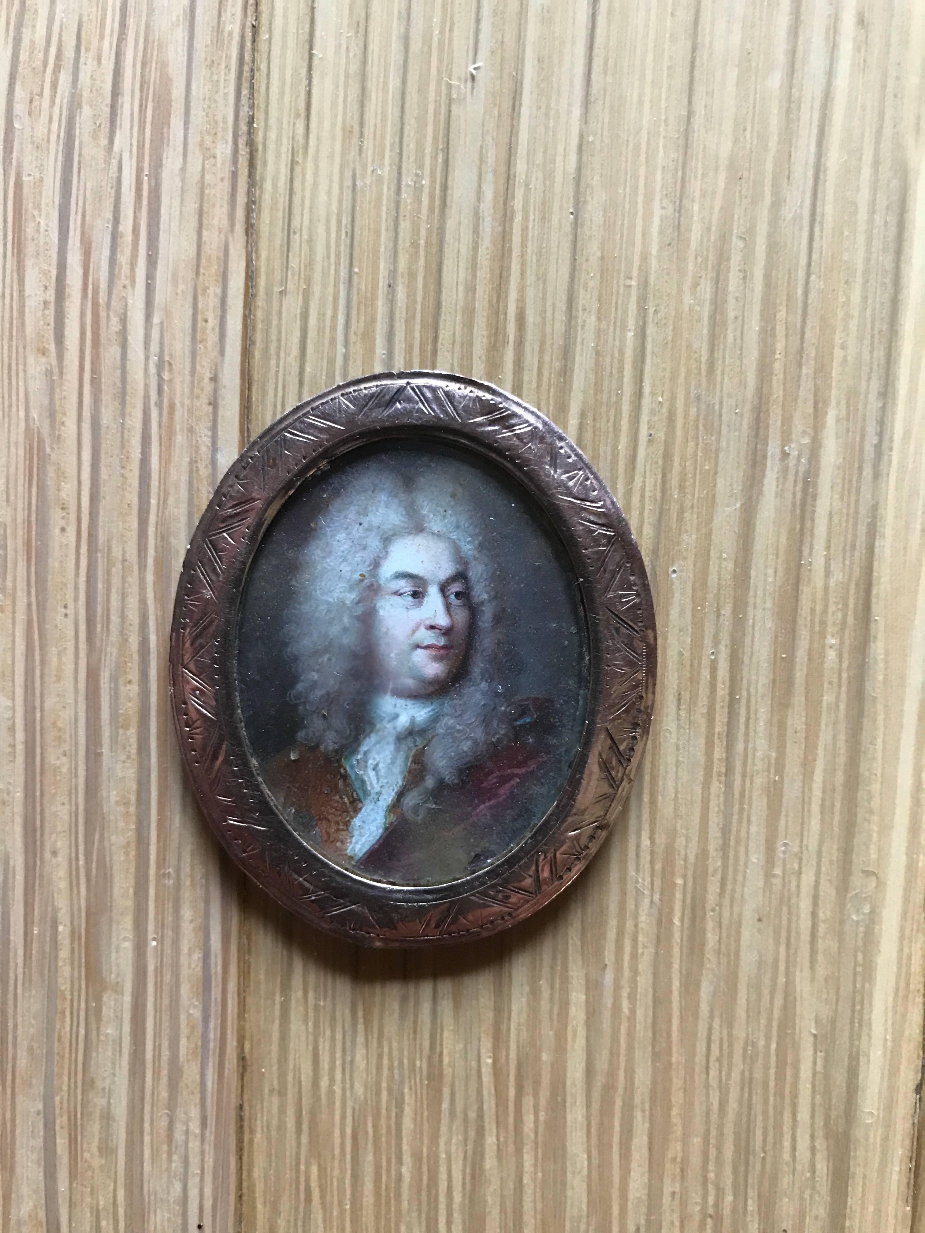 Louis XV 18th Century French Portrait Miniature in Gold Frame