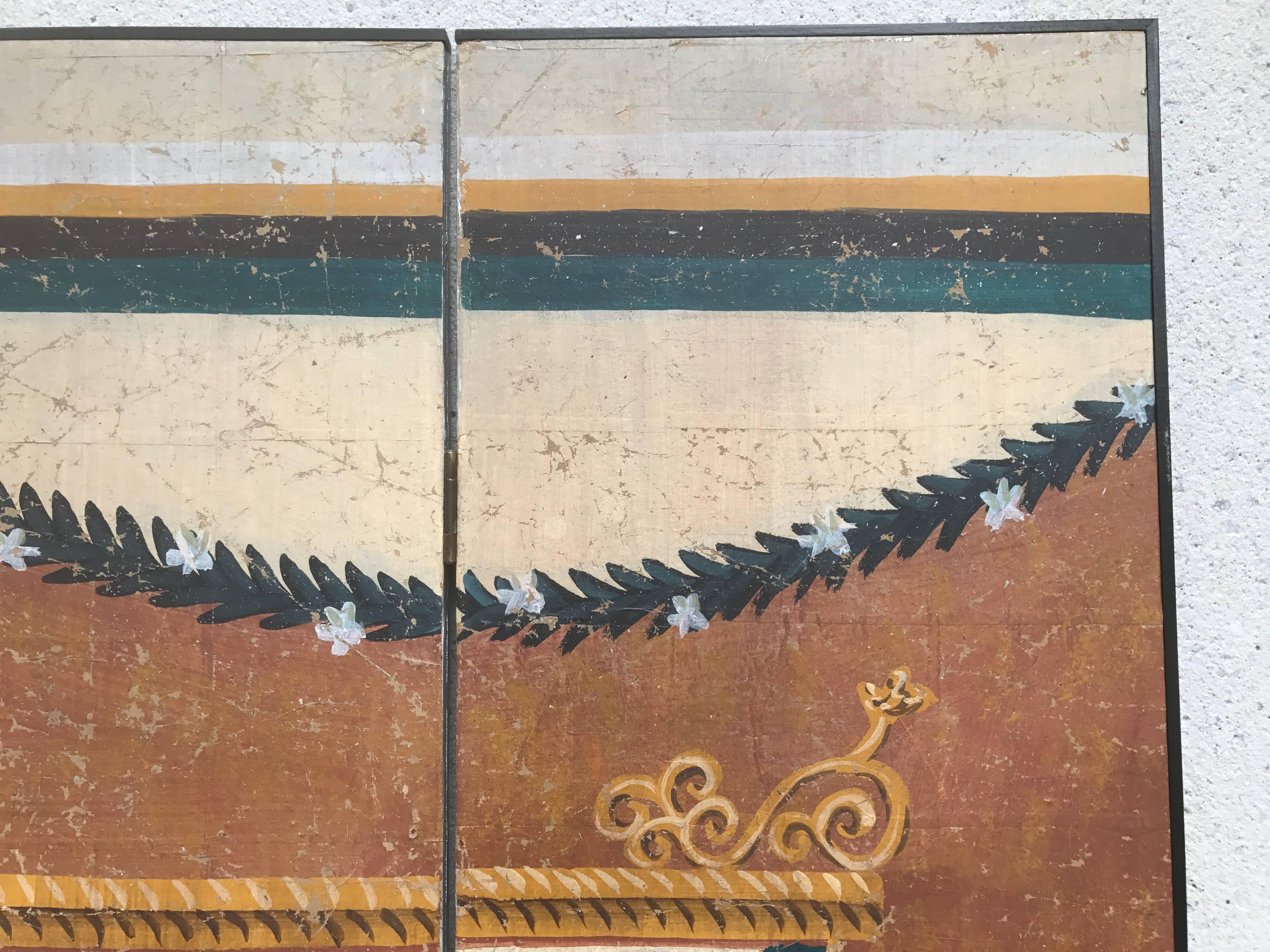 Italian Neoclassical Painted Four Panel Screen with Pompeiian Fresco 1