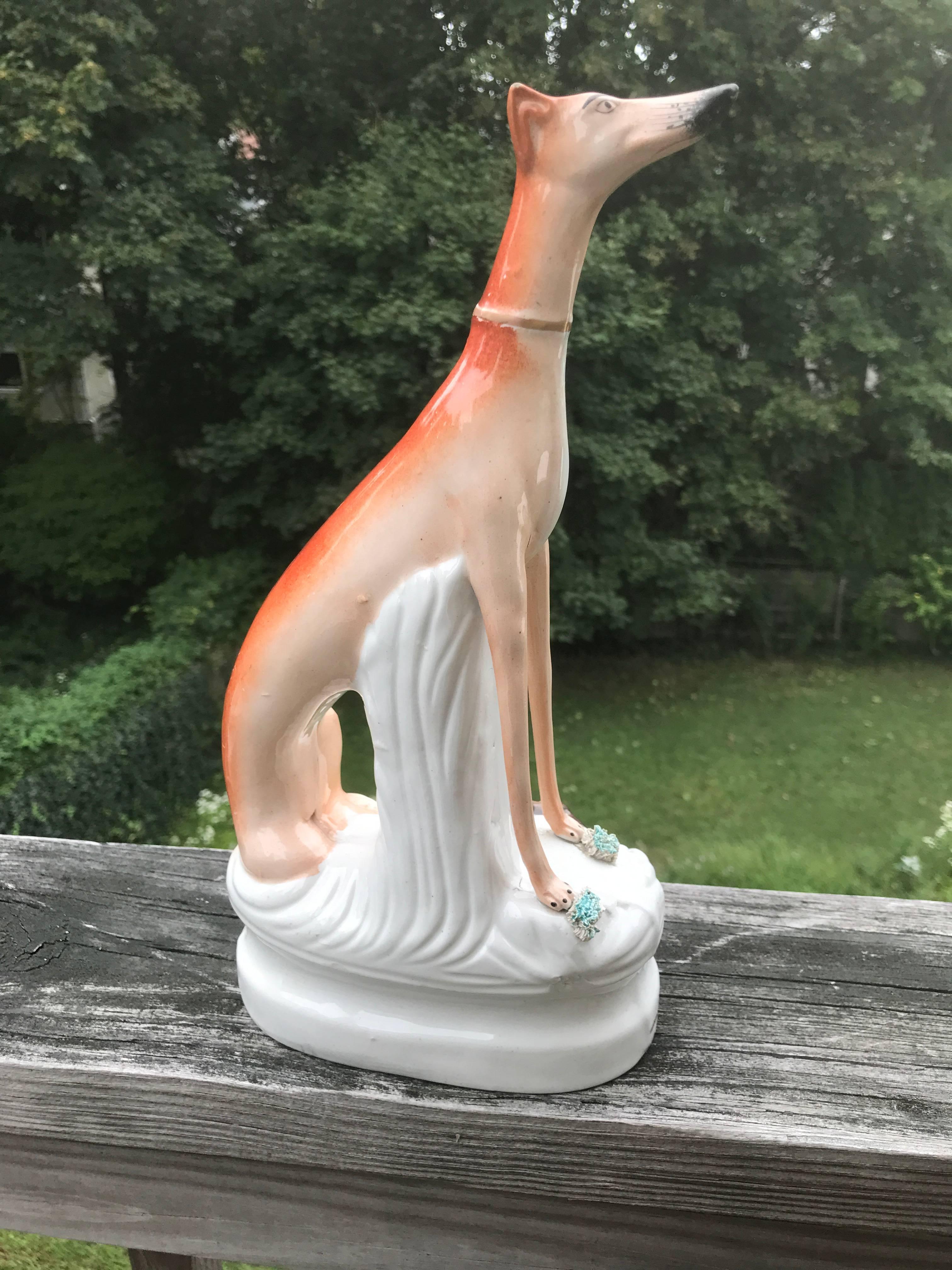 19th Century Pair of English Staffordshire Greyhounds or Whippets, Large-Scale