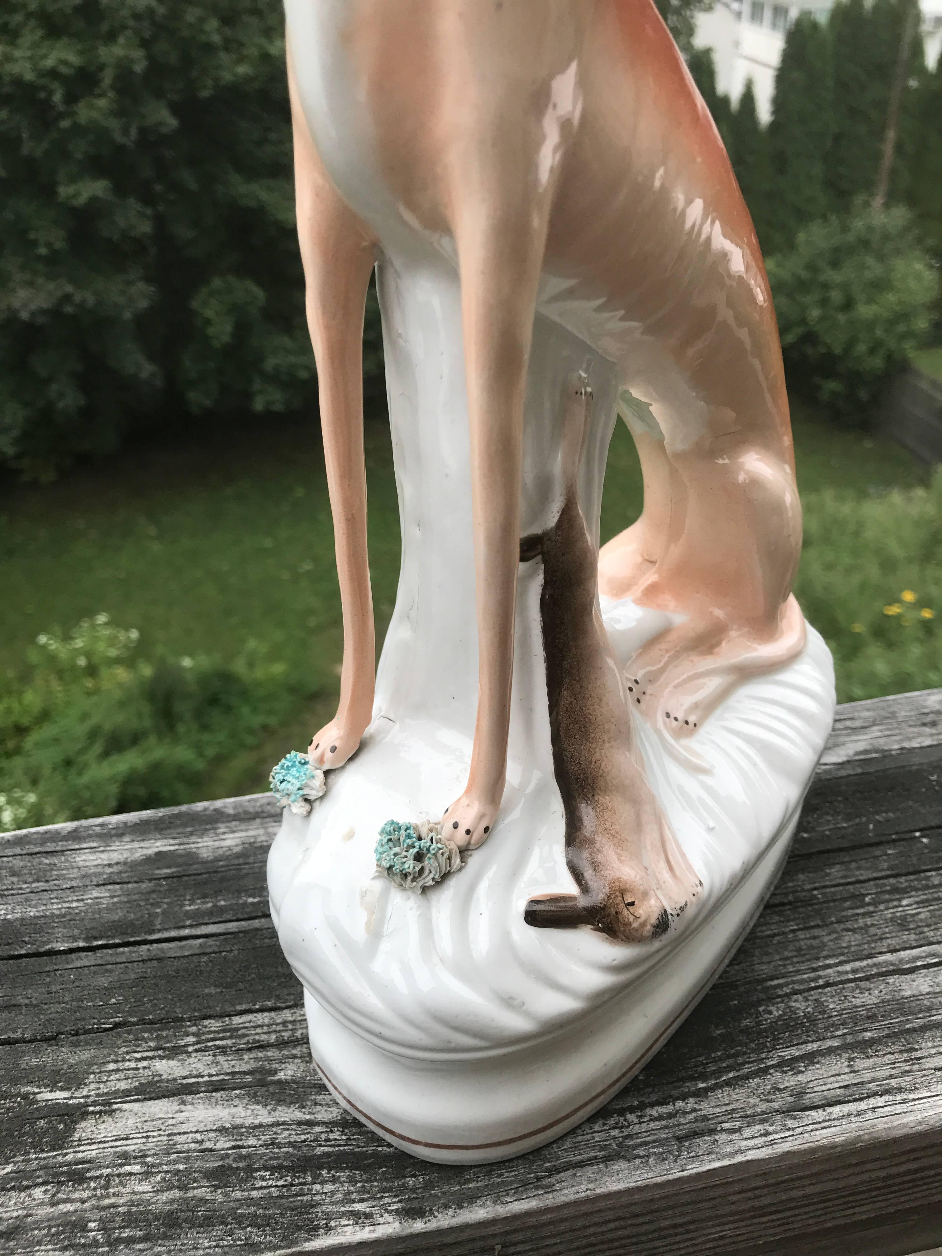 Victorian Pair of English Staffordshire Greyhounds or Whippets, Large-Scale
