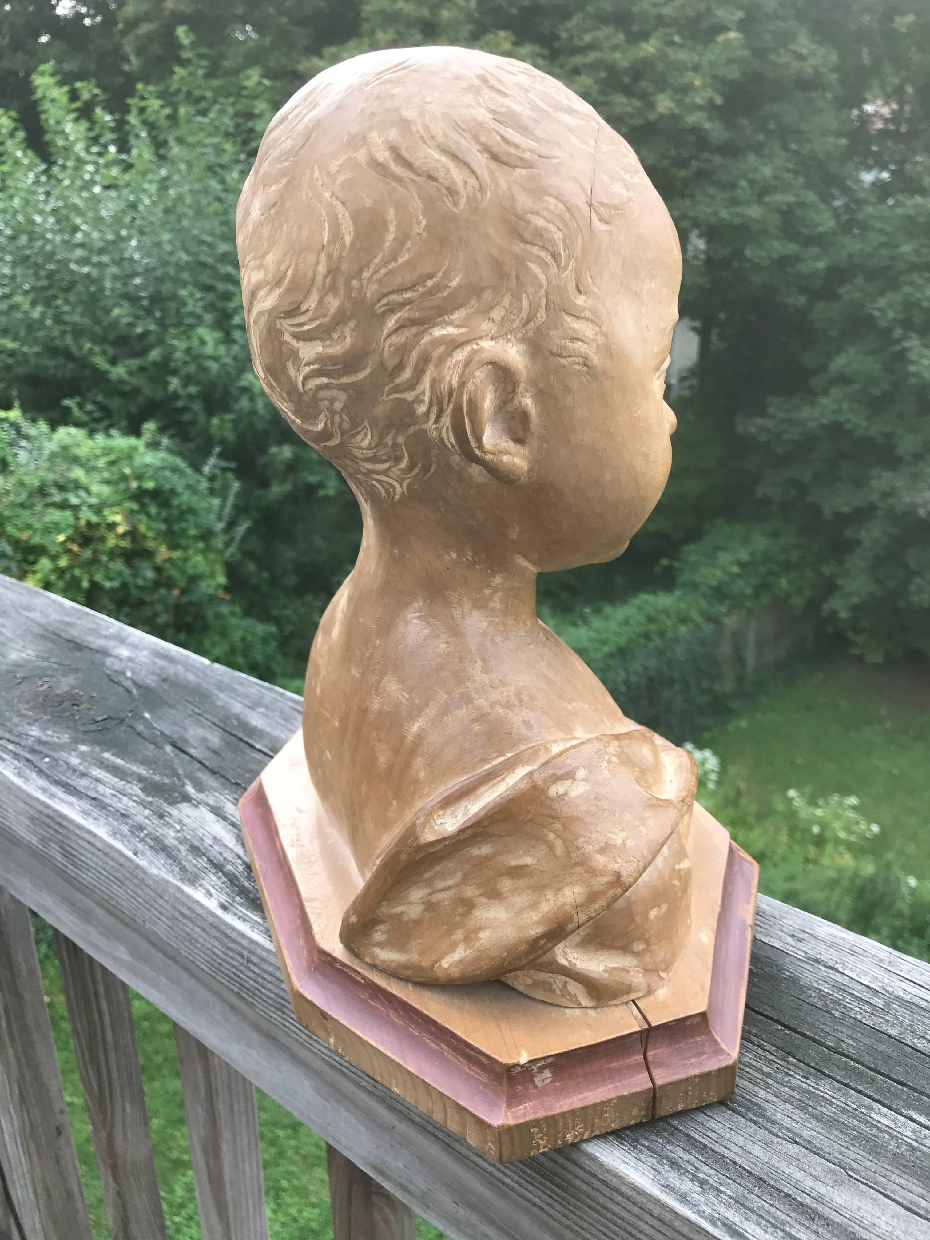 Italian Grand Tour Carved Wood Bust of a Child 1