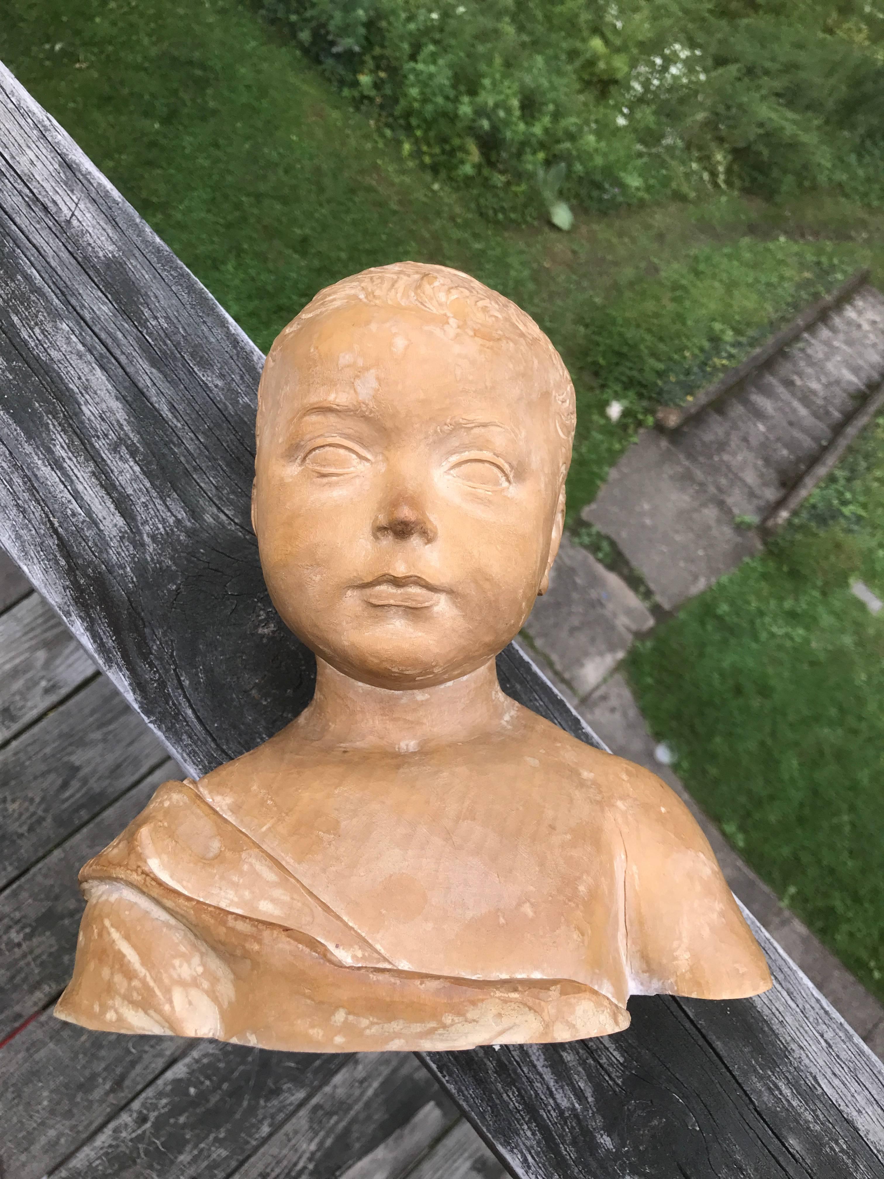 Italian Grand Tour Carved Wood Bust of a Child 4