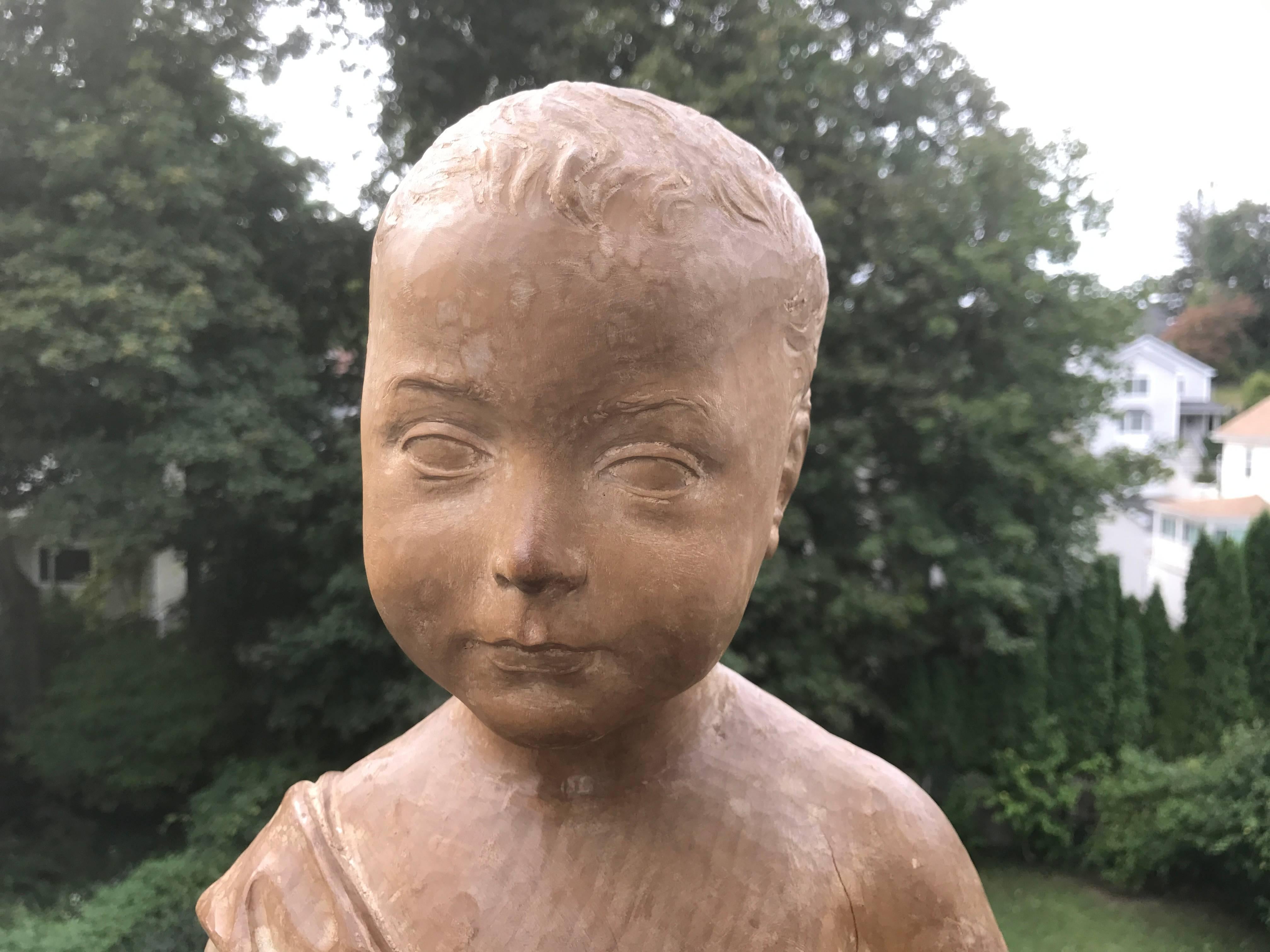 19th Century Italian Grand Tour Carved Wood Bust of a Child