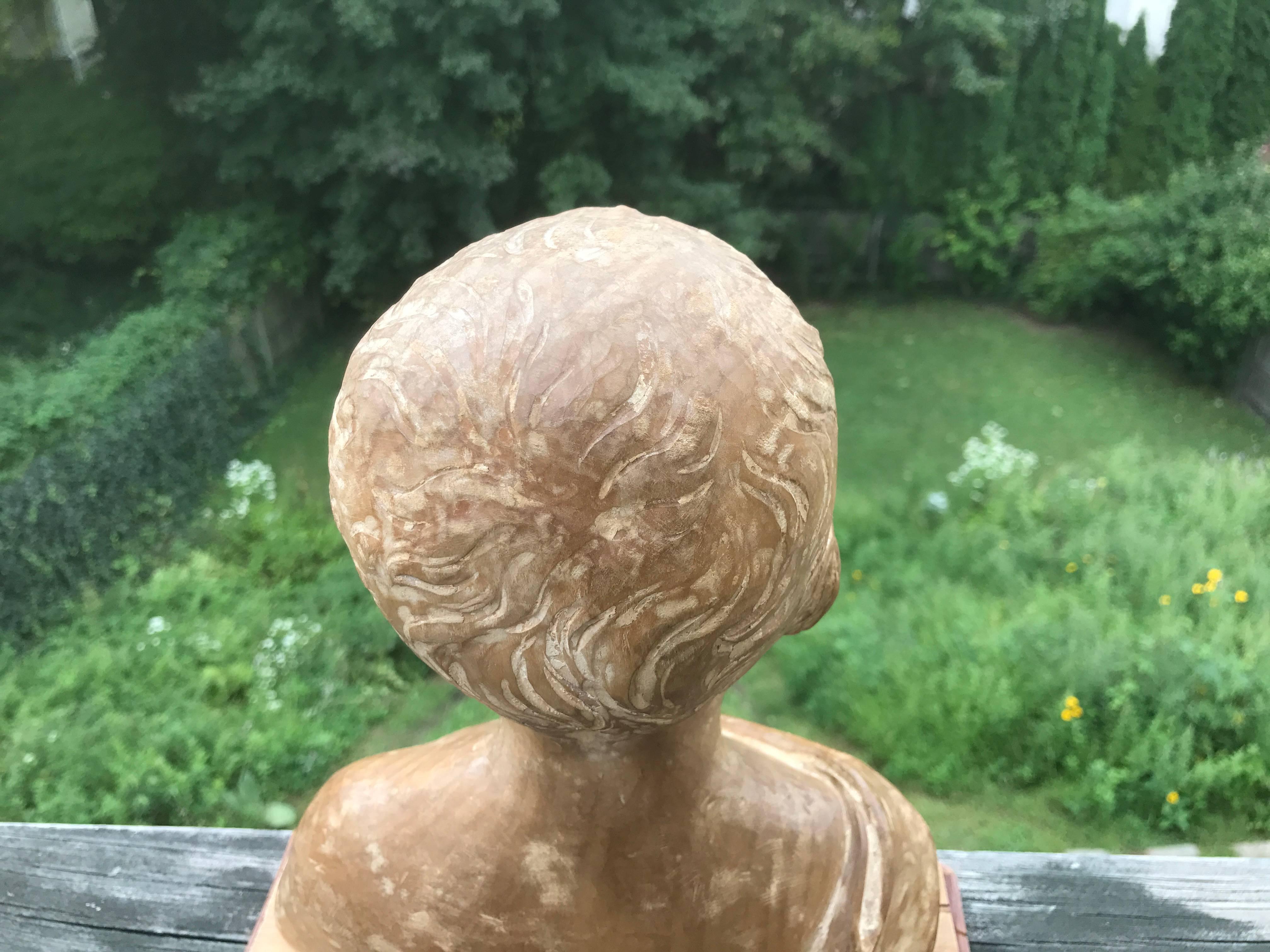 Italian Grand Tour Carved Wood Bust of a Child 2