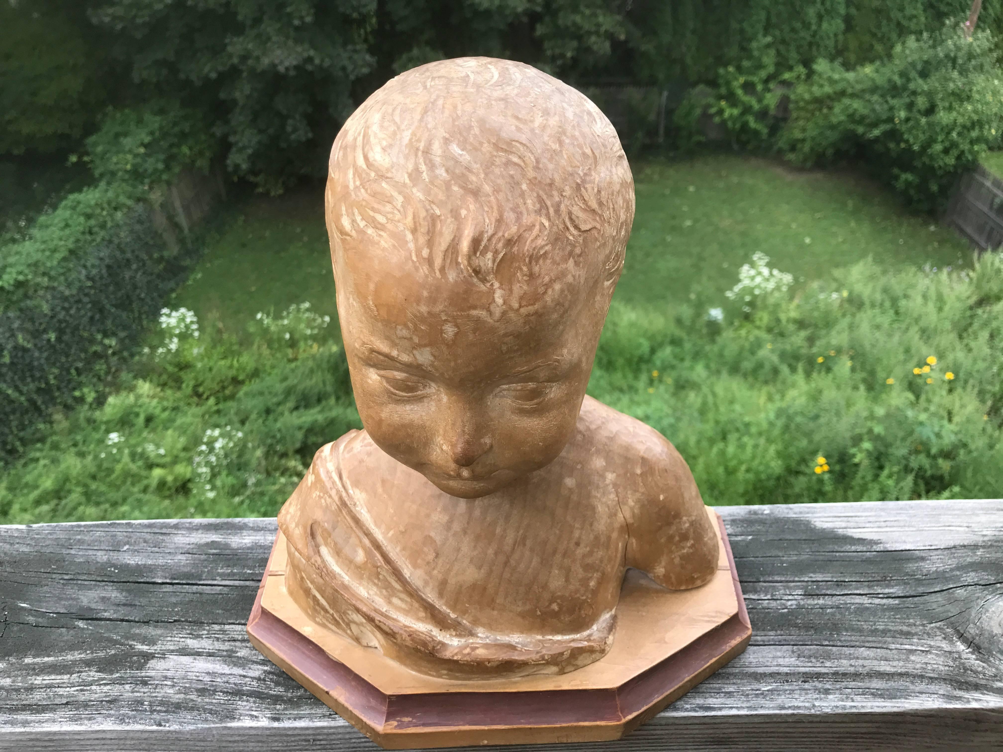 Italian Grand Tour Carved Wood Bust of a Child 3