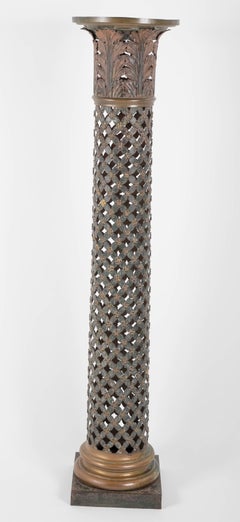 French Painted and Gilt Tole Lattice Column with Corinthian Capital