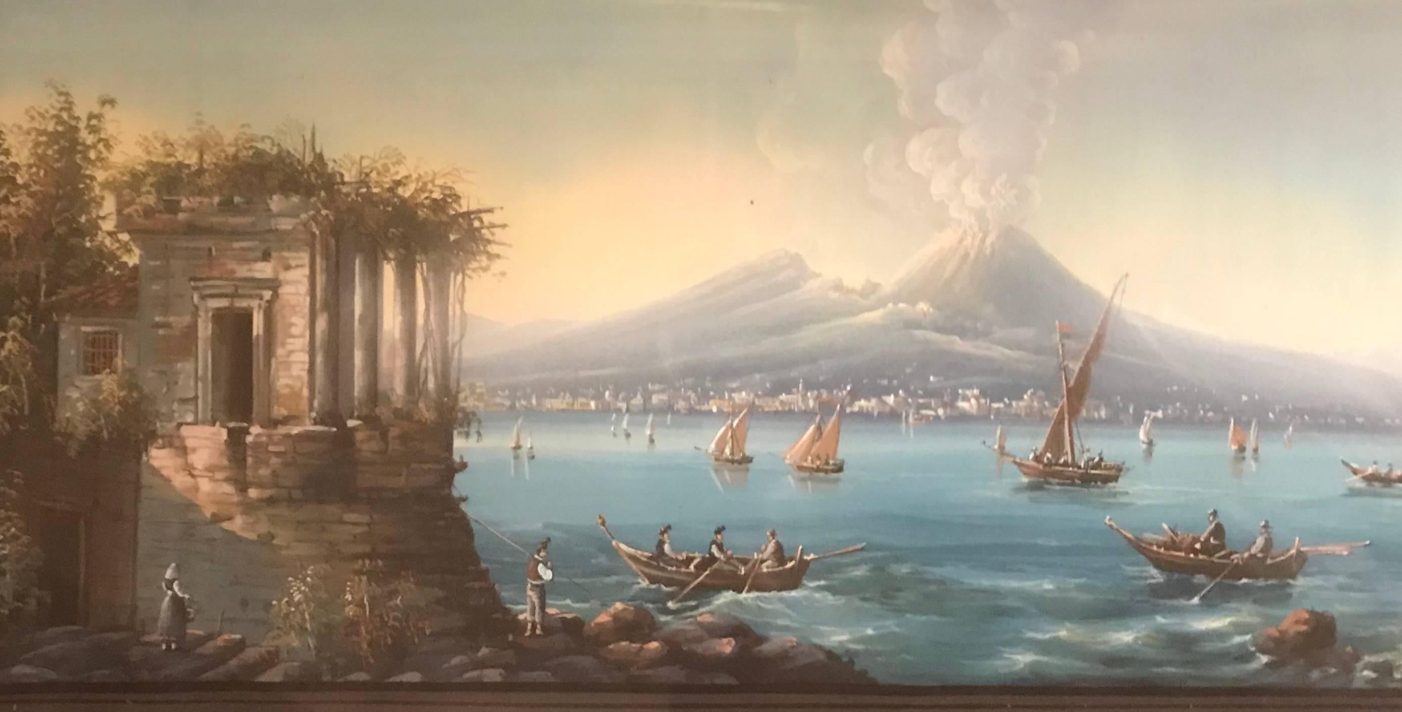19th Century Italian Gouache of Mount Vesuvius and the Bay of Naples