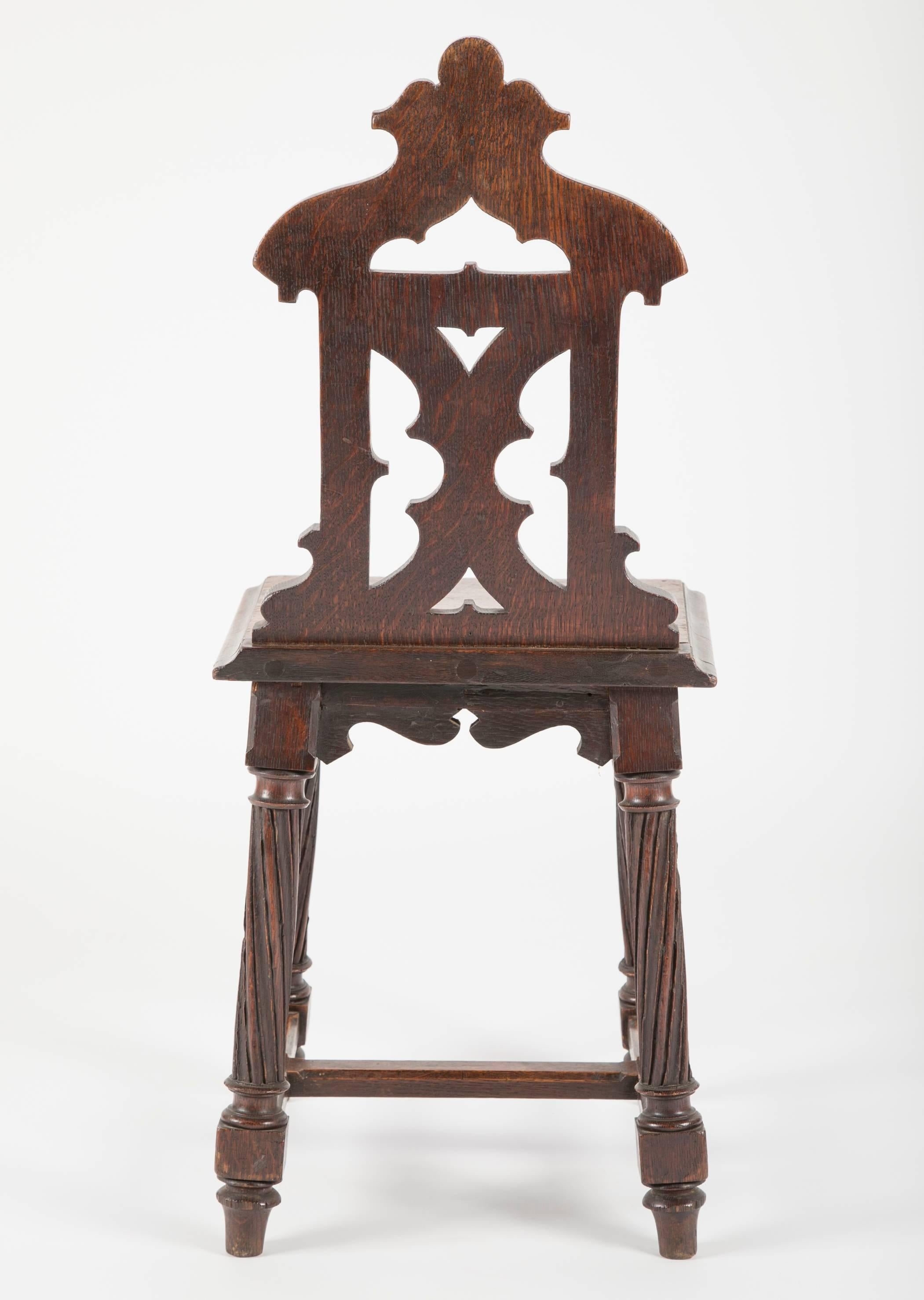Pair of English Gothic Revival Oak Hall Chairs 2